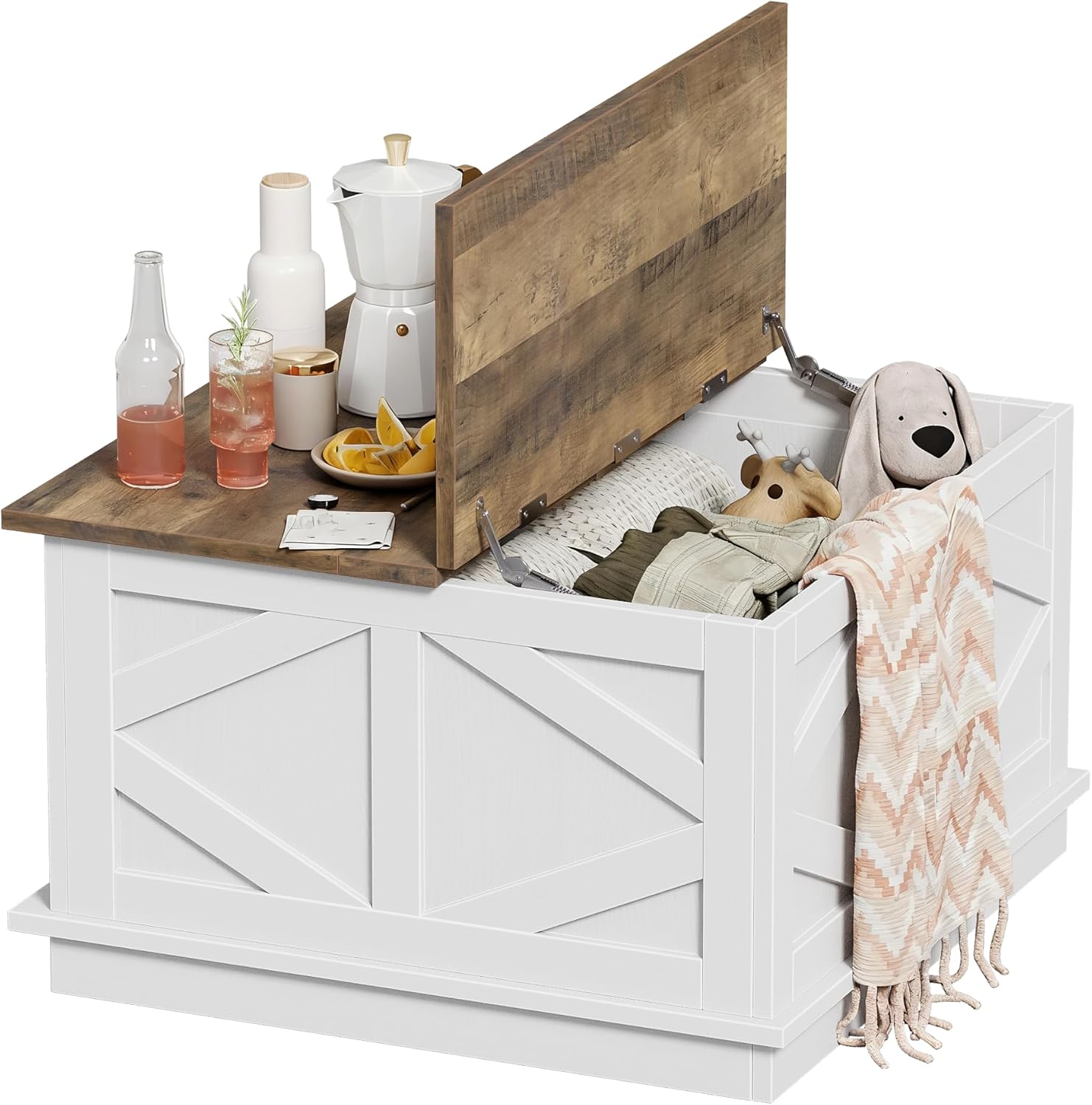 JUMMICO 31.5" Lift Top Coffee Table with Storage, Square Coffee Tables for Living Room, Center Table with Hidden Storage Compartment, Modern Farmhouse Design (White)