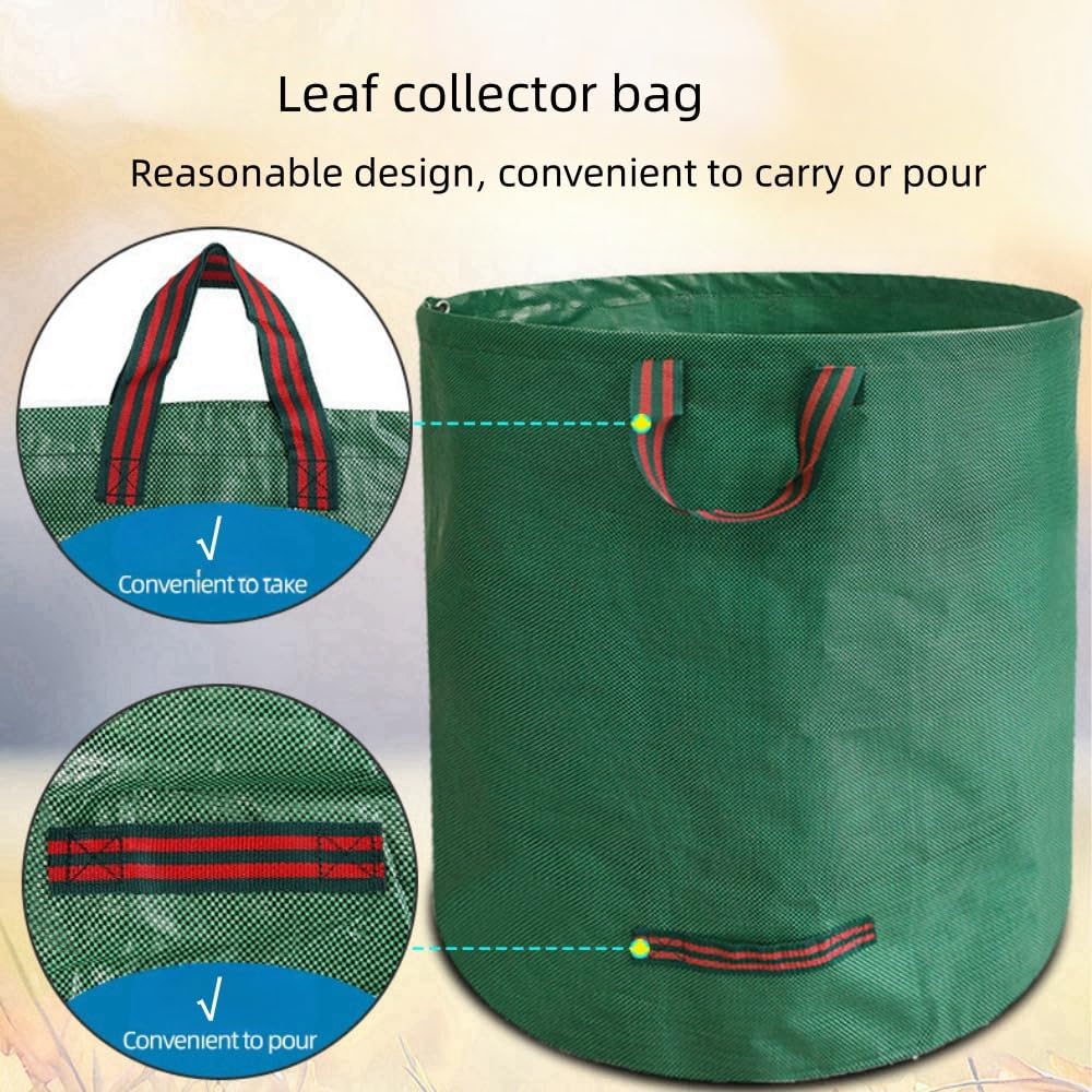 3 Pack 72 Gallon Lawn Bags, Leaf Collector, Leaf Bags, Reusable Yard Waste Bags, Reusable Yard Garden Bags for Leaves Lawn Trash(Green)