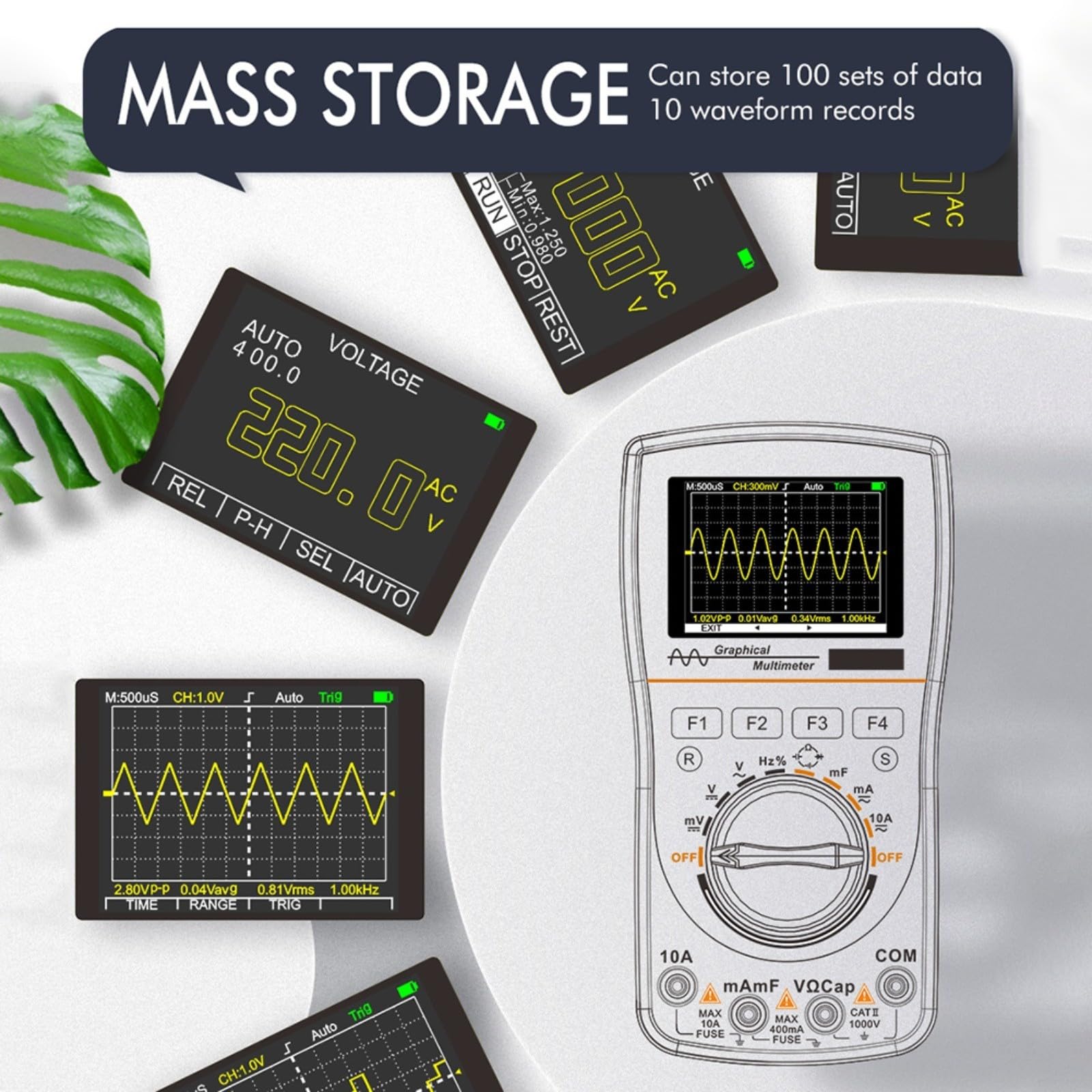 ET828 2-in-1 Digitales Oszilloskop mit 1MHz Bandbreite & 2,5Msps Abtastrate, 4000 Counts Multimeter, Auto Range, Datenspeicher für 100 Messwerte, Tragbares Testgerät für Elektronik und Industrie