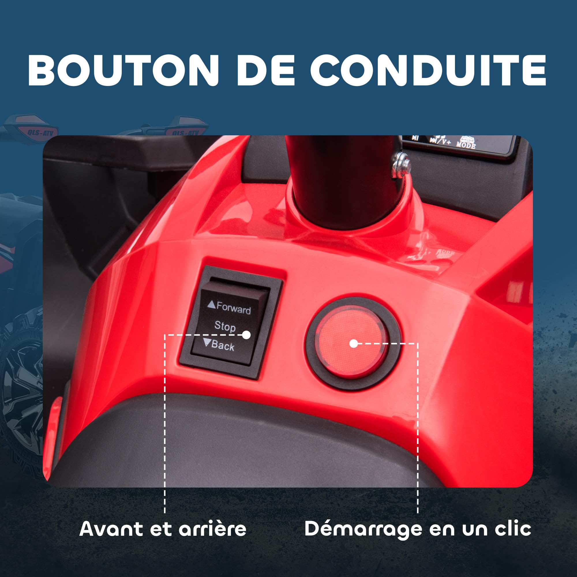 HOMCOM Quad Buggy électrique Enfant 12 V 8 Km/h Max. Voiture électrique Enfant avec Effets Lumineux sonores Selle avec Dossier Porte-Bagage Avant métal PP Rouge Noir