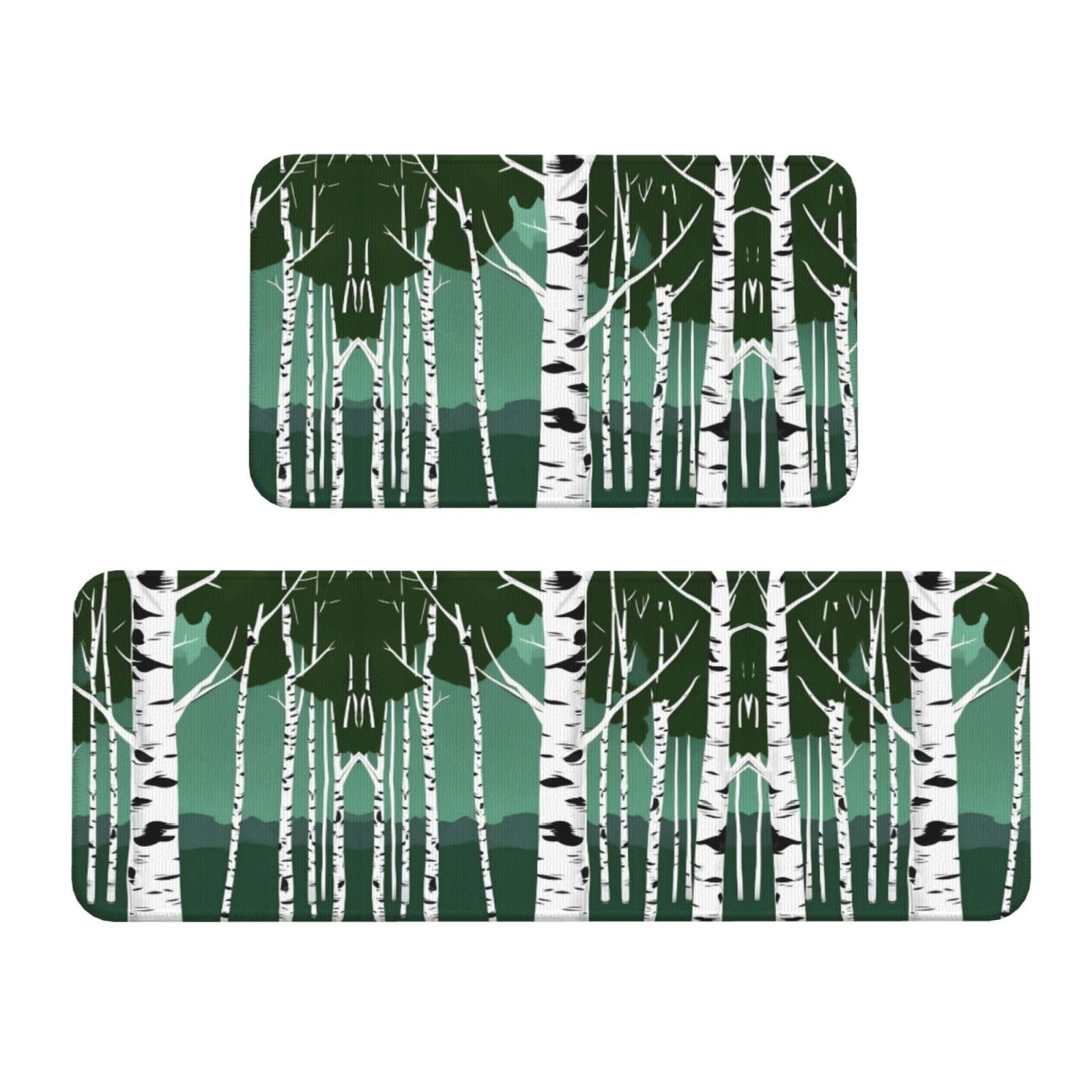 Tapis de cuisine absorbants lot de 2 antidérapants imprimé bouleaux anti-glissade