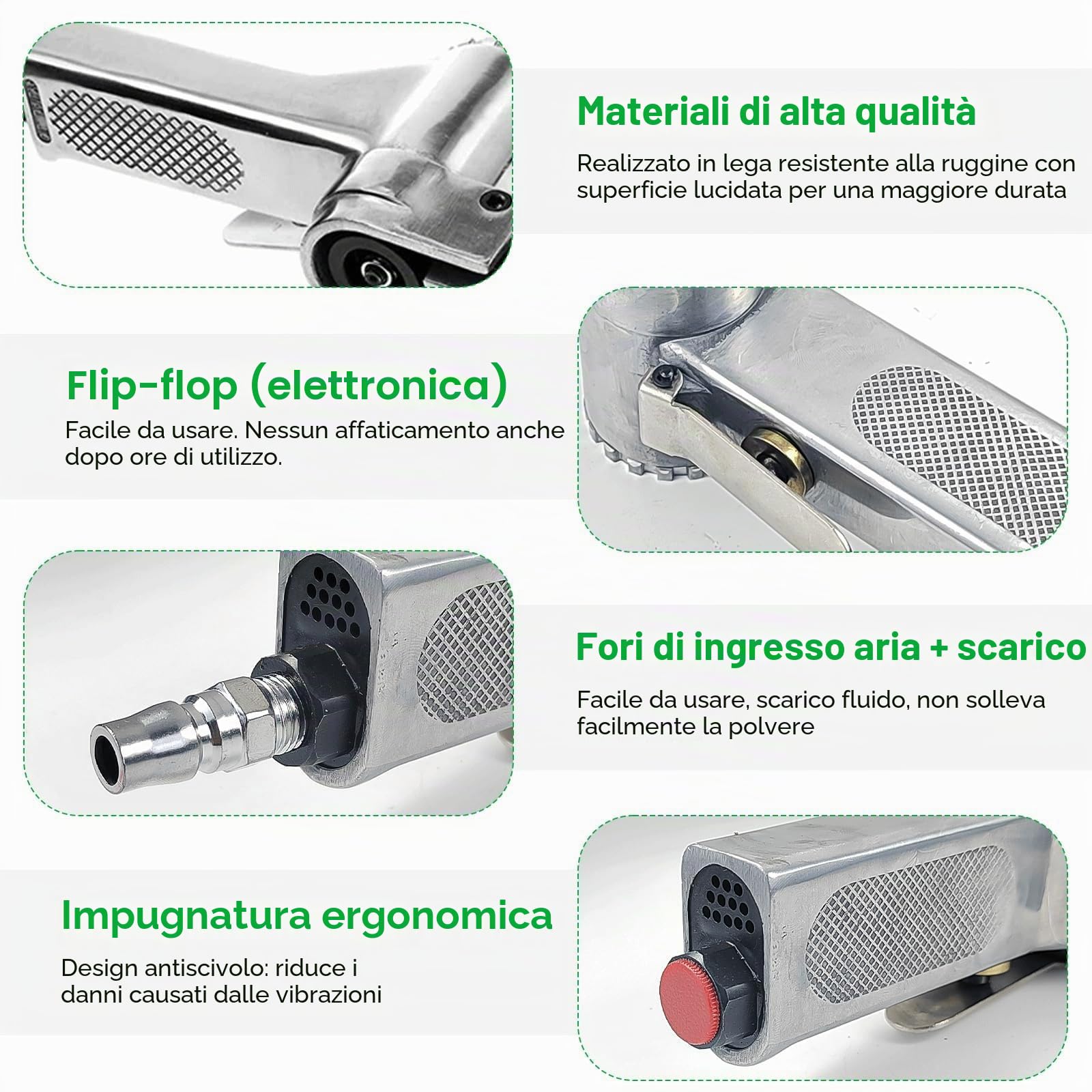 Levigatrice per Legno a Nastro per Impugnatura Girevole a 360°, Mini Smerigliatrice Pneumatica, Smerigliatrice Ad Aria Compressa, per Levigare, Affilare e Rimuovere la Ruggine