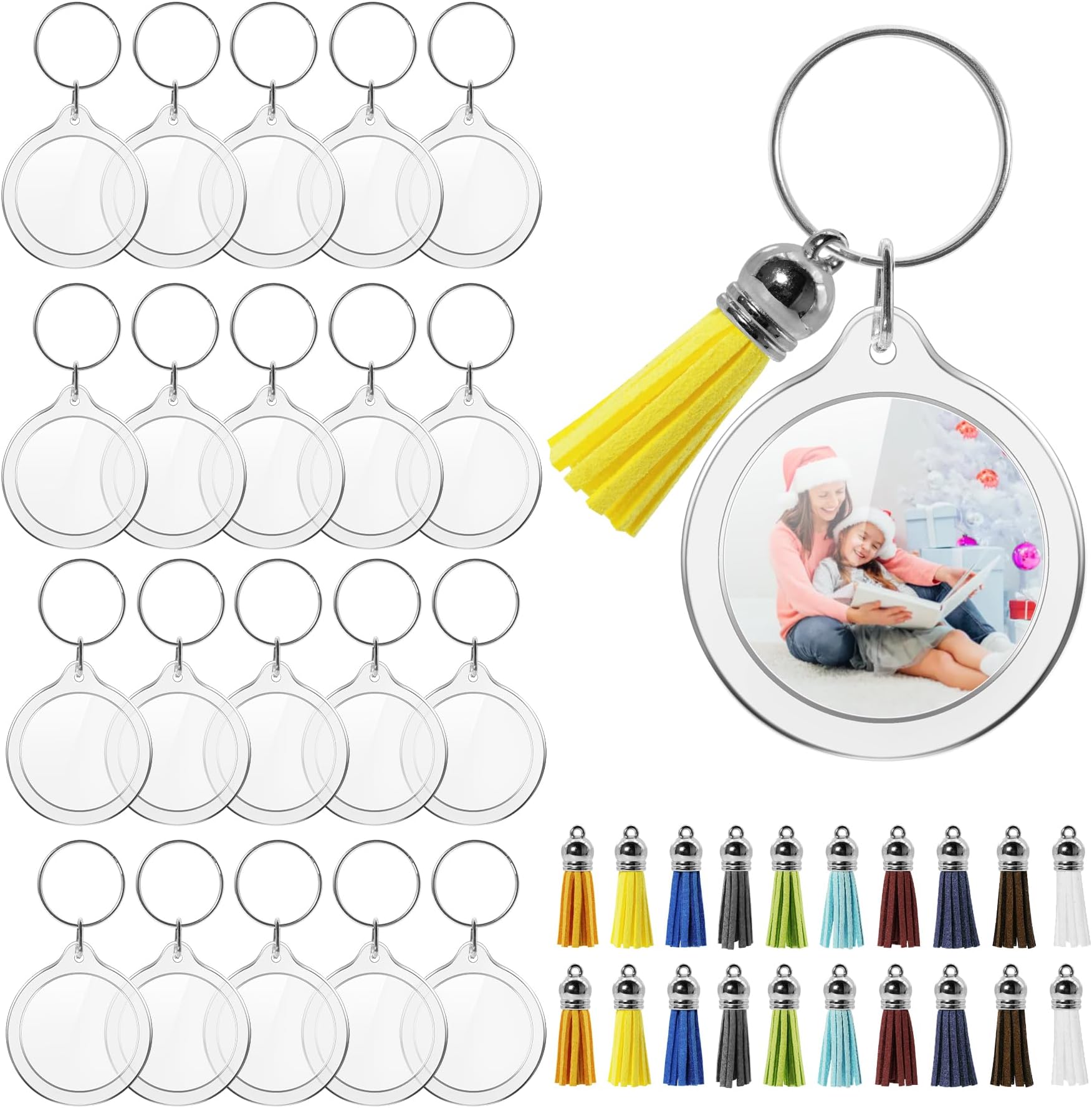 Philbinden 20 Set Acrylic Photo Keychain-Clear Picture Frame Keychain with Tassels