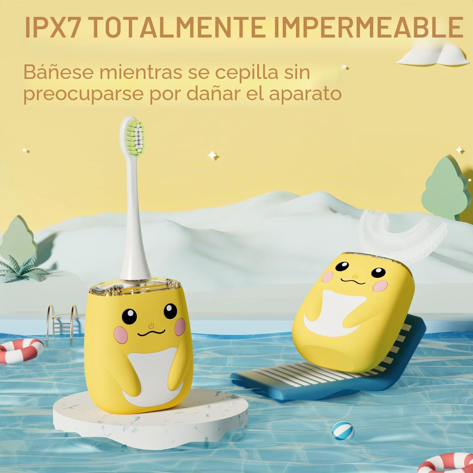 Cepillo de dientes eléctrico en forma de U para niños con 4 cabezales de cepillo, diseño de dibujos animados, cepillo de dientes sónico automático para niños de 8 a 15 años