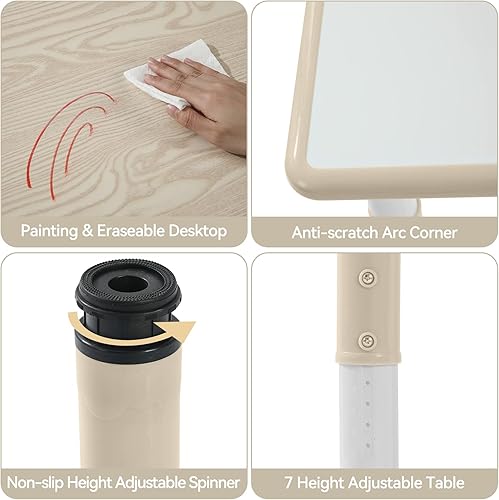 Miniatura 4 de Juego de mesa y 4 sillas para niños, escritorio de estudio para niños, mesa de comedor, escritorio de plástico ajustable en altura ajustable, Grano