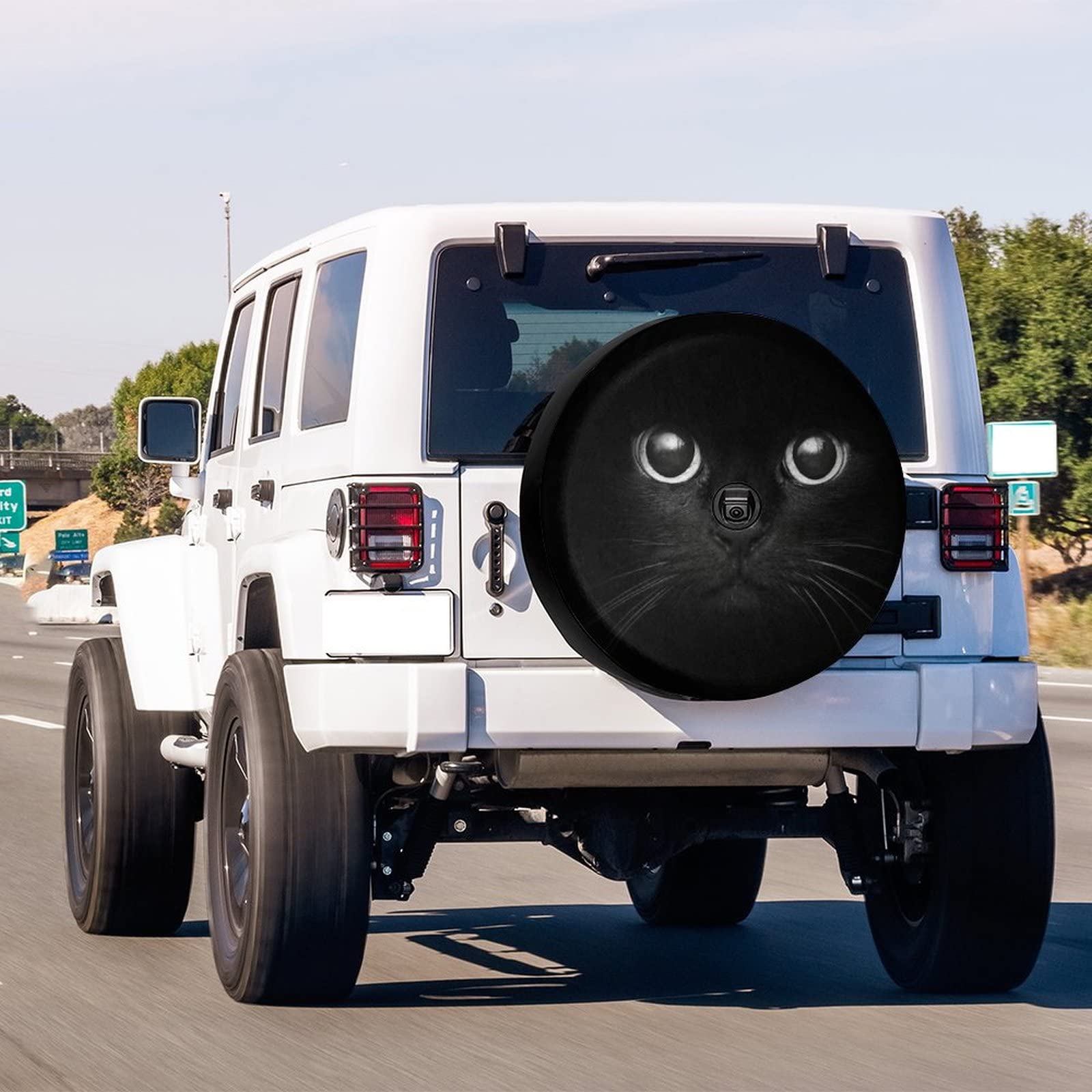 Foruidea Cat in The Dark Spare Tire Cover with Backup Camera Hole Wheel Tire Cover Fit Trailer, RV, SUV and Many Vehicle 17inch