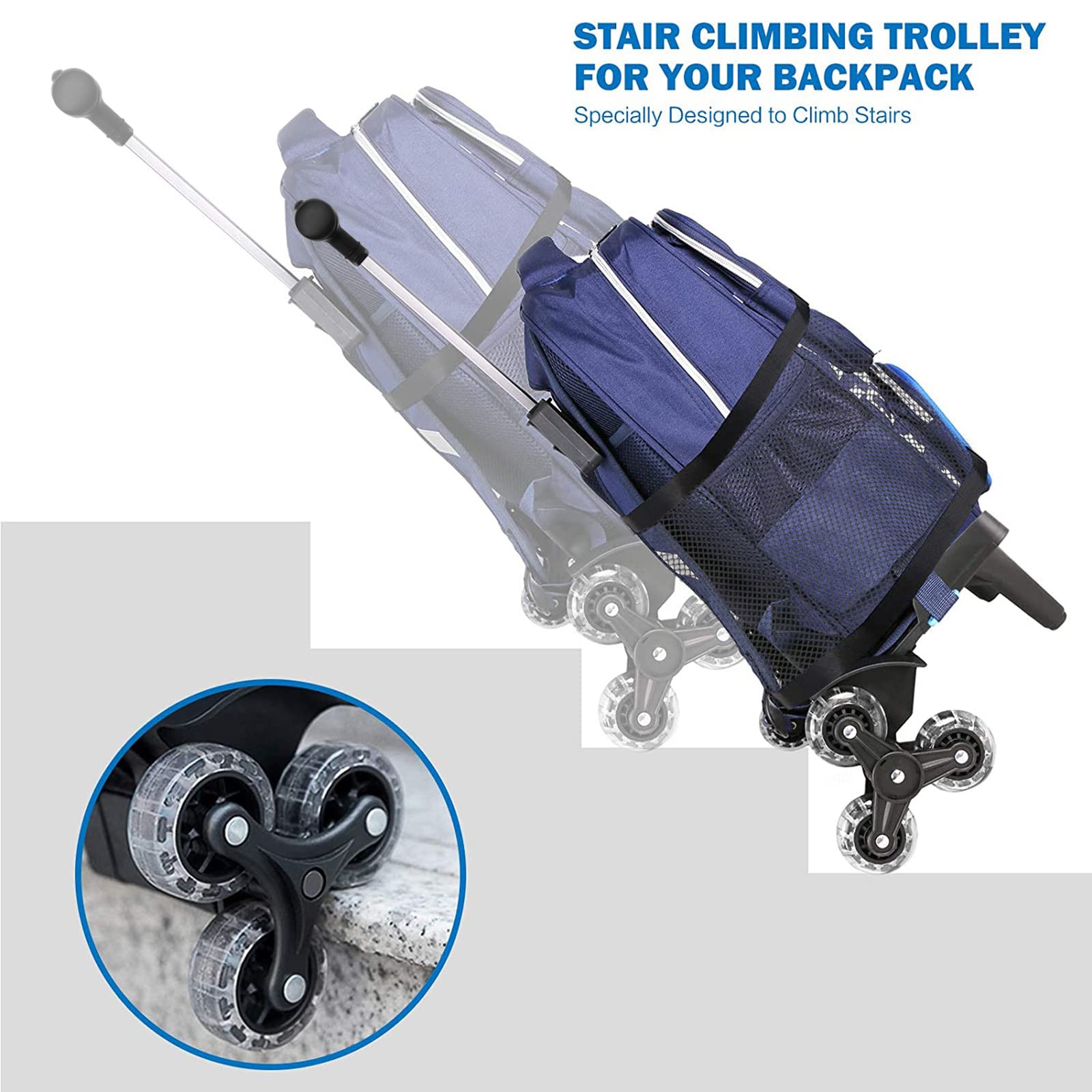 Chariot Pliant 6 Roues Pour Sac à Dos - Avec Filet, Poignée Réglable, Transport École & Voyage