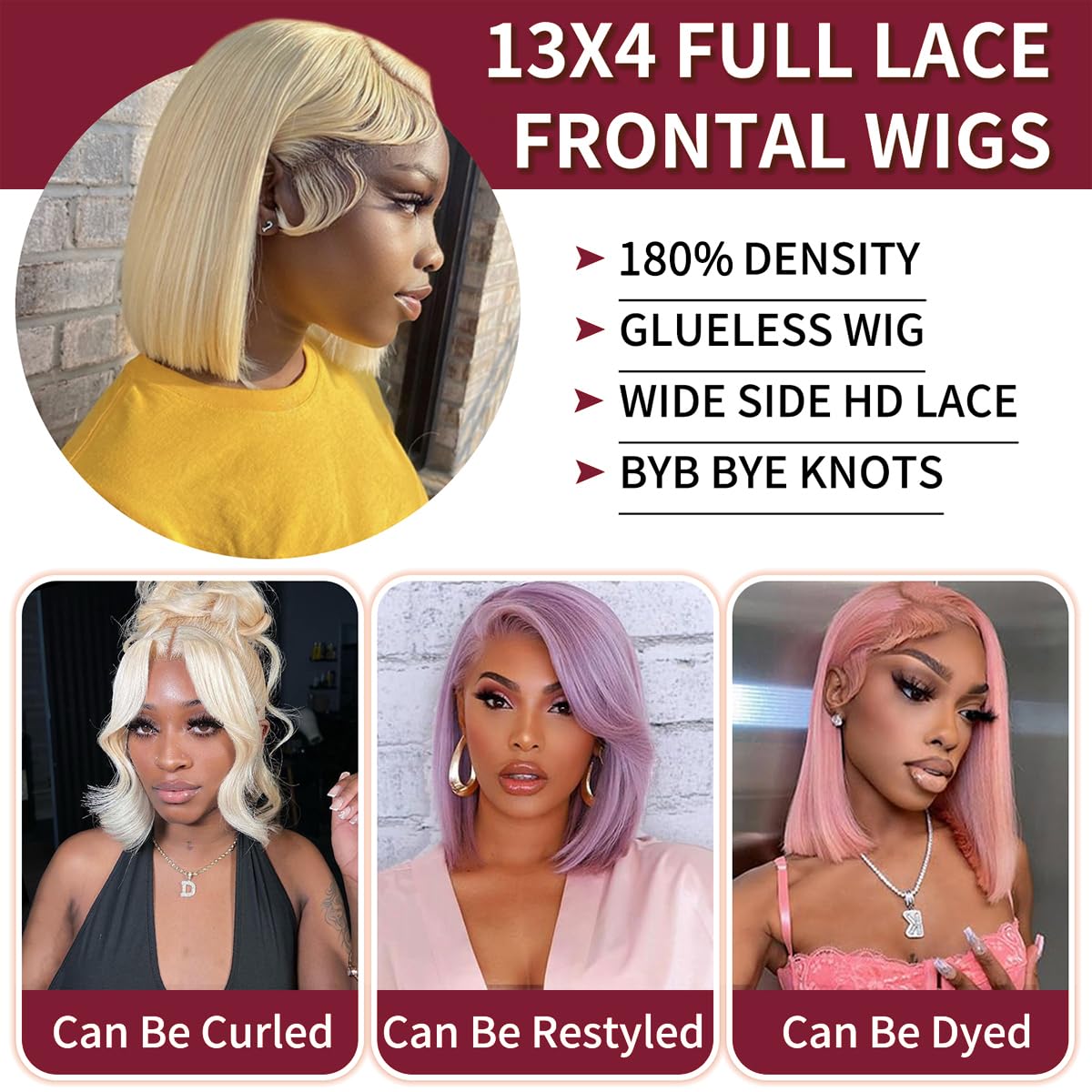 Blonde Bob Wig Human Hair Short Bob Wigs For Women 613 Bob Wig Human Hair Glueless 180 Density 12 Inch 13x4 HD Frontal Lace Straight Lace Front Wig - Image 4
