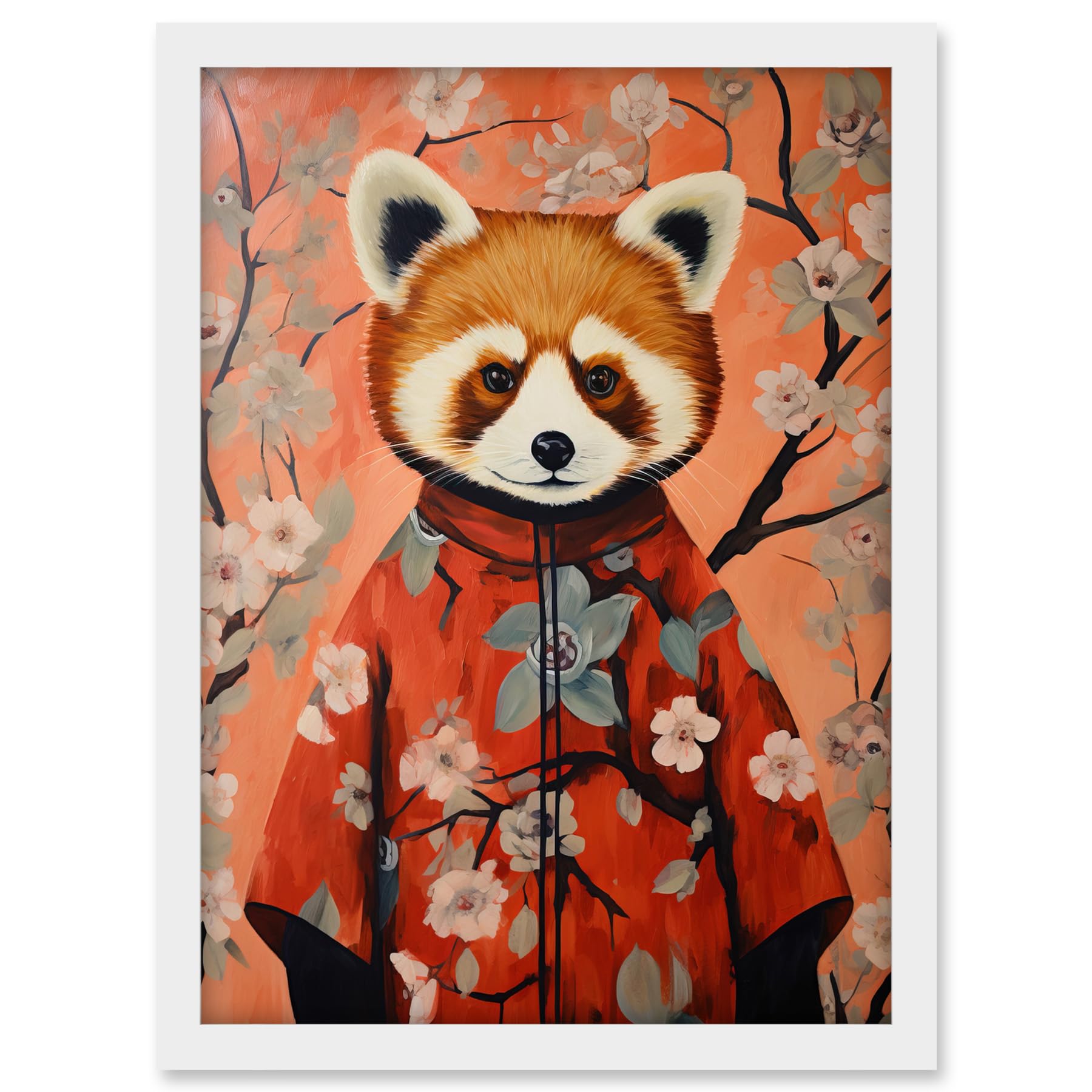 Artery8 Red Panda in Kimono Cherry Blossom Trees Japan Artwork Framed A3 Wall Art Print