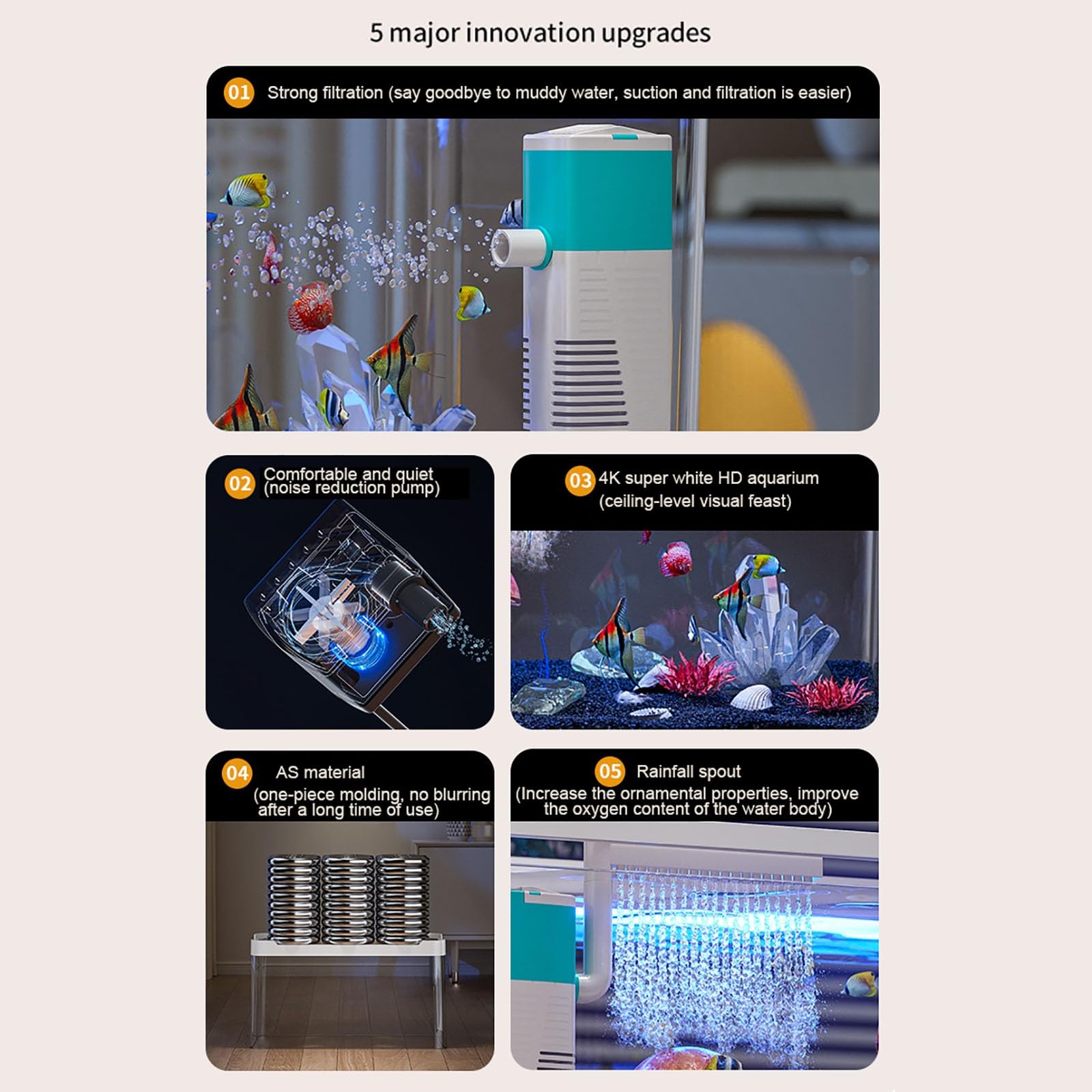 Acuarios Y Peceras Completas, Acuario con Luz Nocturna LED, Pecera con Sistema De Filtrado Integrado E Iluminación LED,Bajo Ruido Y Silencioso(M)