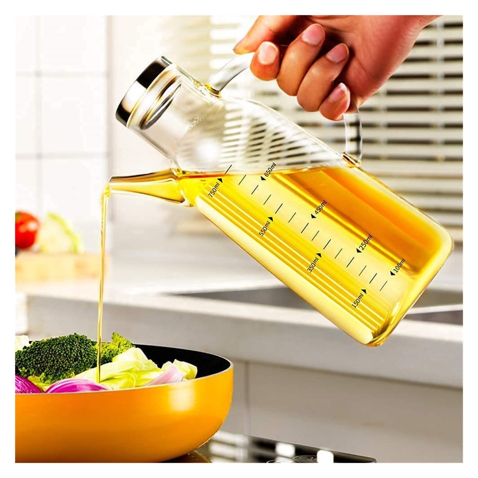 Distributore di Olio e aceto, Bottiglie di Olio per Cucina e Bottiglia di aceto con Coperchio e Manico Naturali, Contenitore da Cucina da 550 ml (750 ml)