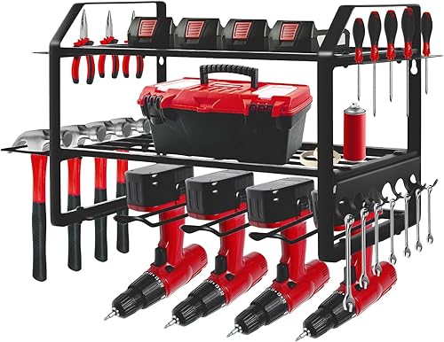 NBOOCUP Organizador de herramientas eléctricas, organización de garaje y soporte de pared de almacenamiento de taladros, estante de almacenamiento