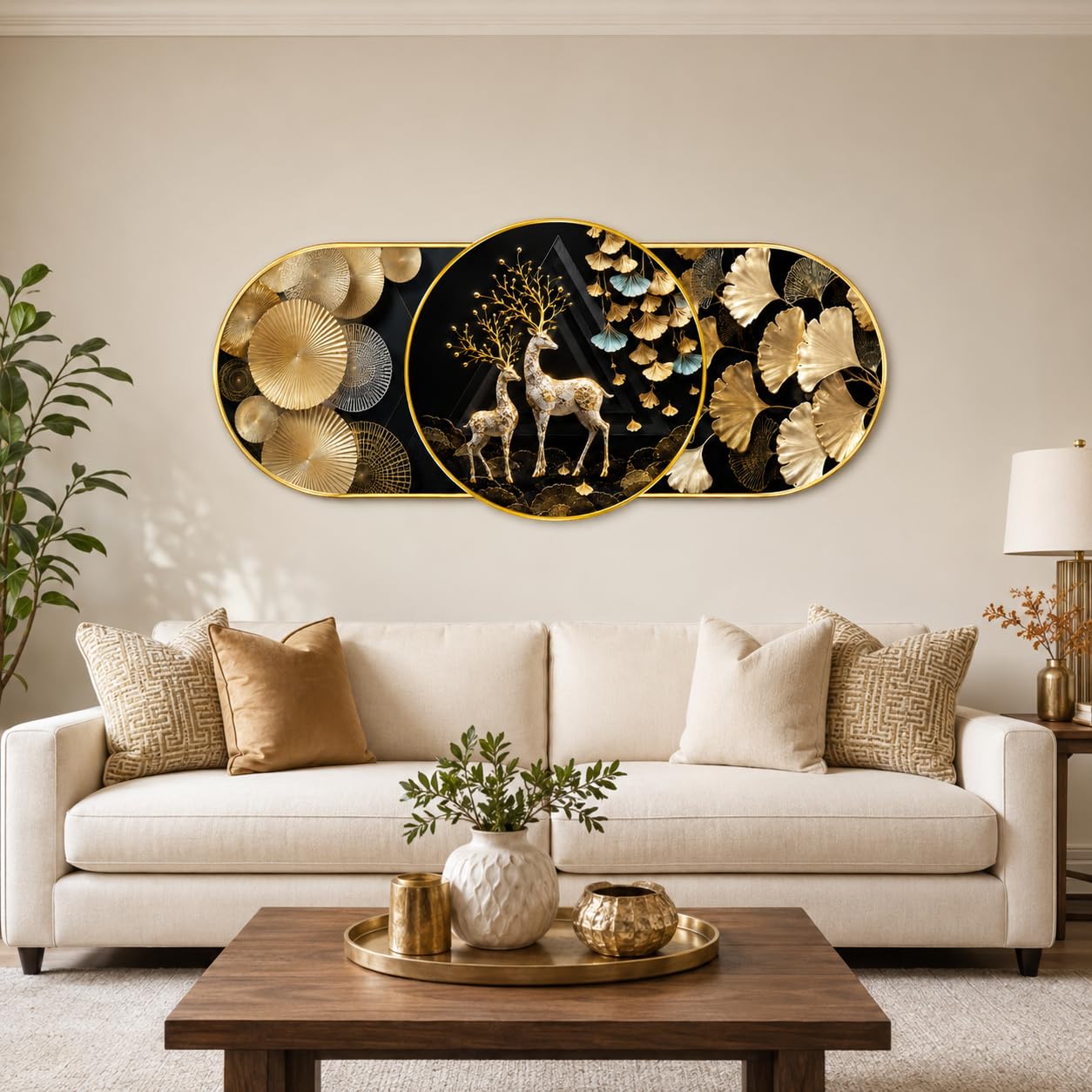Luxury Deer Wall Painting - Black & Gold Art -2 Luxury Deer Wall Painting - Black & Gold Art -2