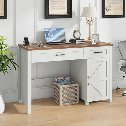Miniatura 3 de Escritorio ejecutivo Farmhouse de 47 pulgadas, escritorio para computadora con cajones y gabinete, escritorio de computadora con estación de trabajo