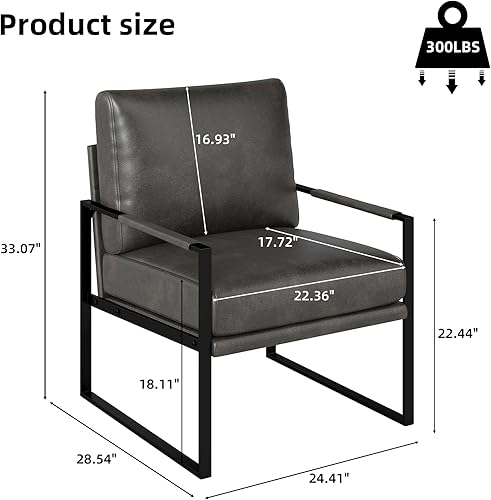 Miniatura 2 de Juego de 2 sillas decorativas de piel sintética moderna de mediados de siglo, sillón con marco de metal con cojín de asiento extraíble extra suave y