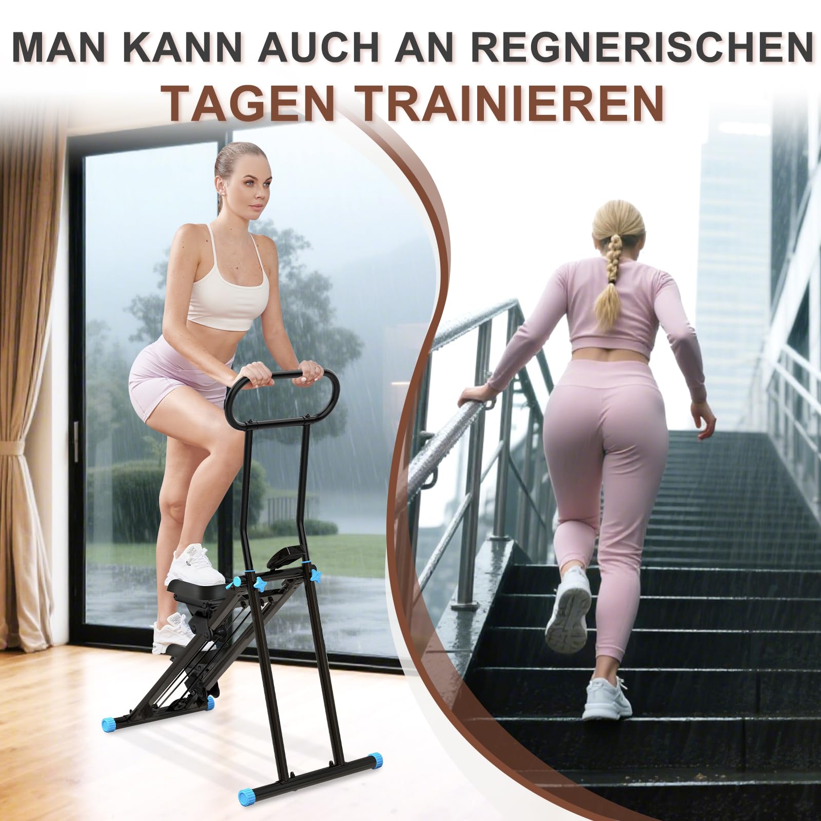 HXD-ERGO Vertical Climbing Machine, Stepper Pedale Portatile Pieghevole, Cross Trainer con Display LCD per Strumenti, Allenamento a Casa, Palestra, Manubrio Regolabile