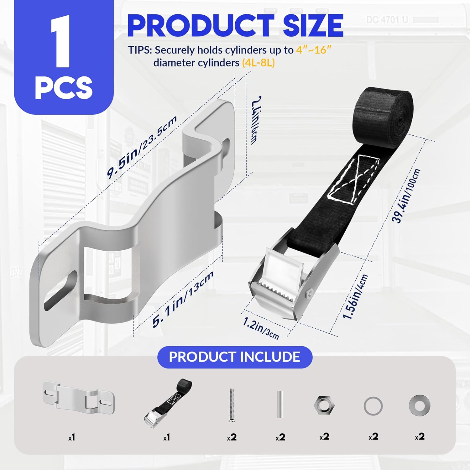 1 Pcs Gas Cylinder Wall-Mounted Bracket, Gas Cylinder Fixed Rack Gas Cylinder Floor Mount Storage Stand with Screws and Safety Nylon Belt, Suitable for RV Propane Tank Holder