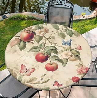 Outdoor Table Covers Waterproof for Dinner, Apple 36 Inch Fall Round Tablecloth with Elastic Design Useful for Daily Life