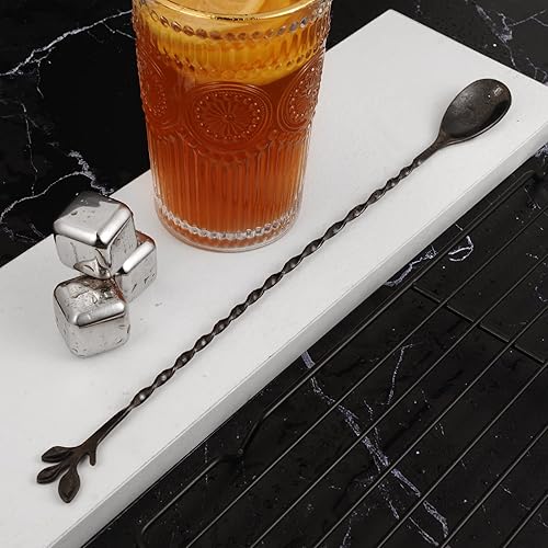 Miniatura 3 de AnSaw Cuchara de barra de mango de hoja de 12 pulgadas, 2 agitadores de mezcla de cóctel de mango largo, acero inoxidable, negro