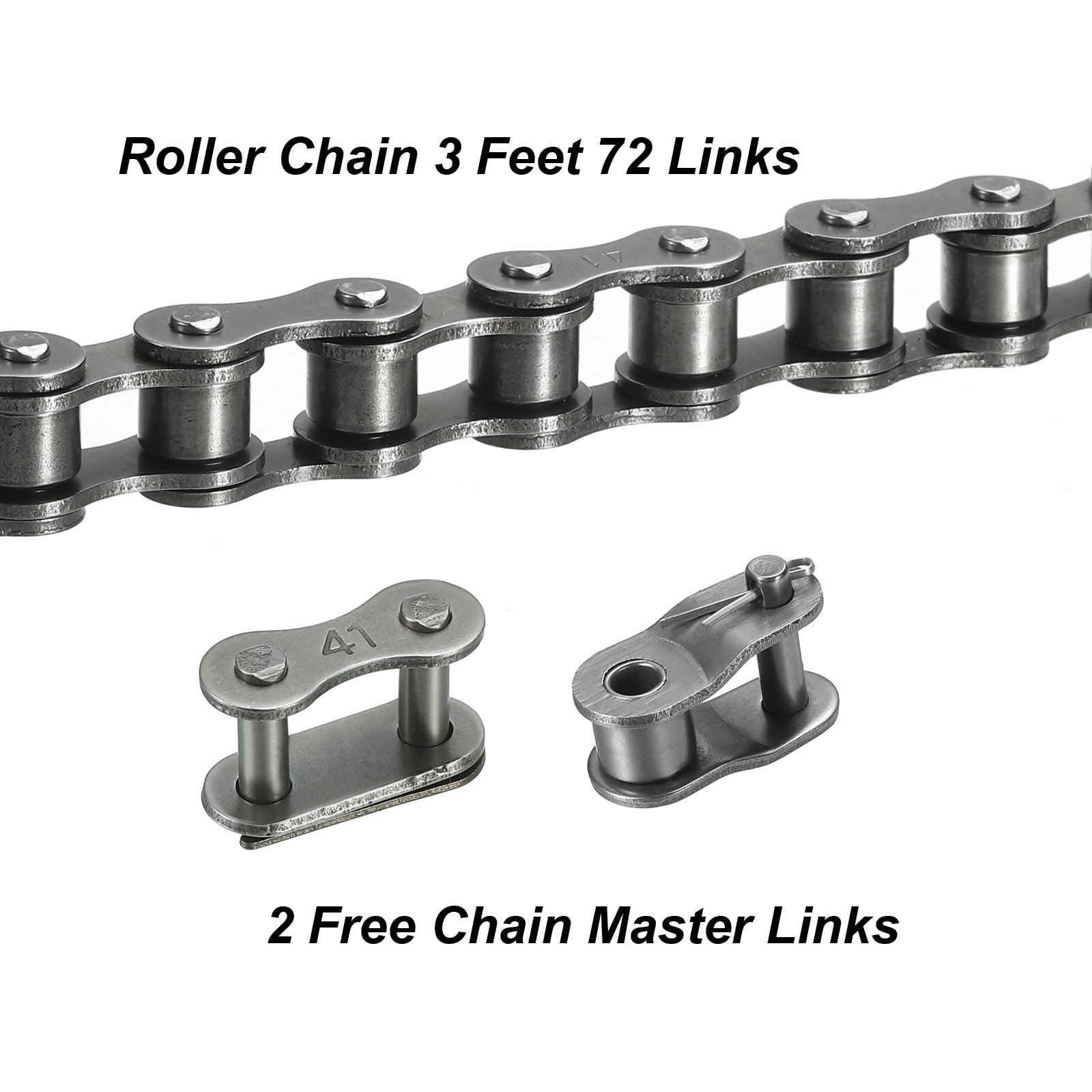QUARKZMAN 085-1/#41-1 Chaîne à Rouleaux 3 Pieds 1/2" Pas Chaînes en Acier au Carbone avec 2 Maillons Maîtres de Connexion Gratuits pour Go-Karts, Motos, 72 Maillons
