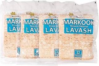 Markook Lavash Thinnest Flat Bread - 4-Pack, 9-Inch x 12-Inch Soft Middle Eastern Bread, 48 Flat Breads, by Breadmasters