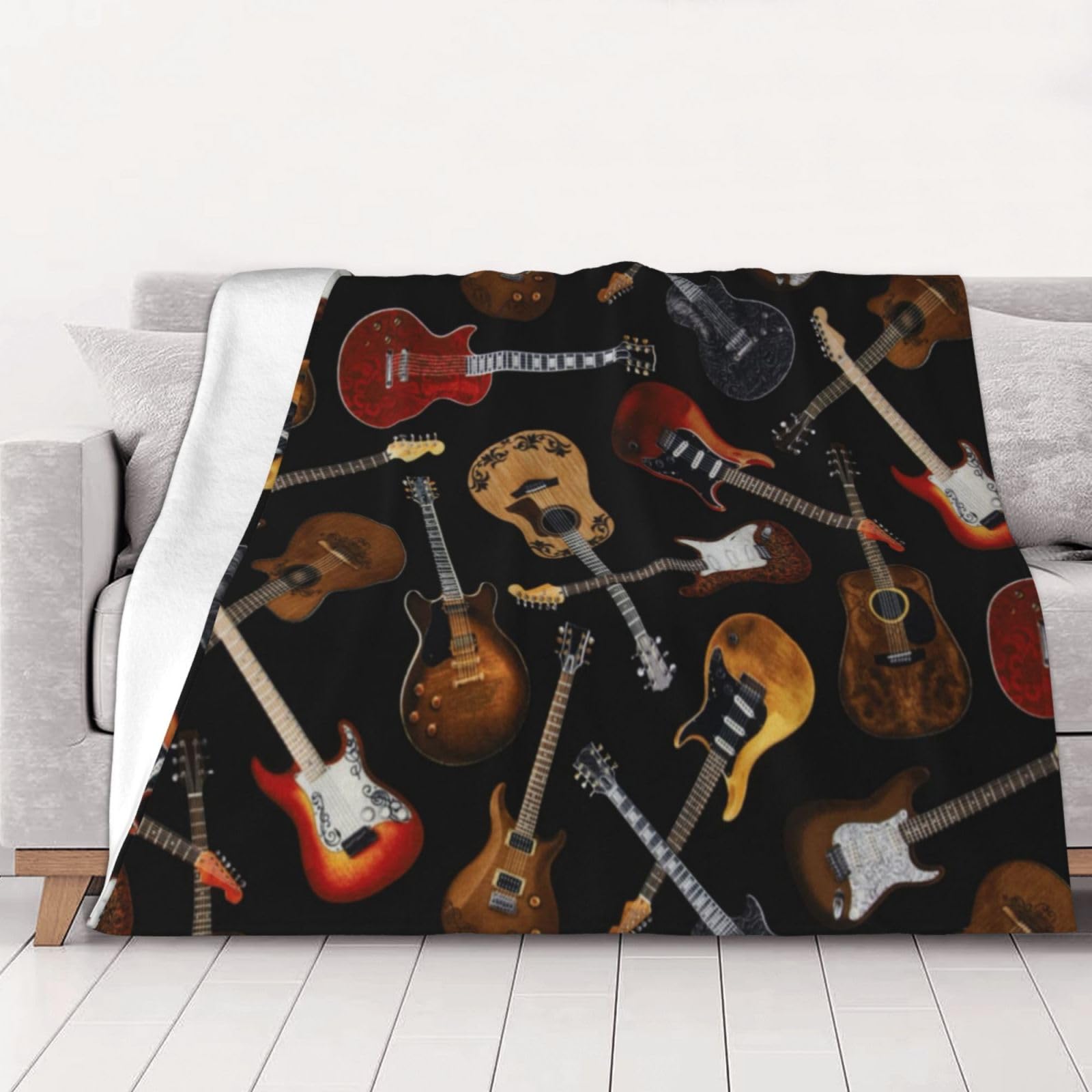 AUBKFELD Guitars Printed Flannel Blanket 125x100 CM, Soft & Warm Throw Blanket for Sofa/Couch/Bed/Car, Gifts for Audlts Women Men