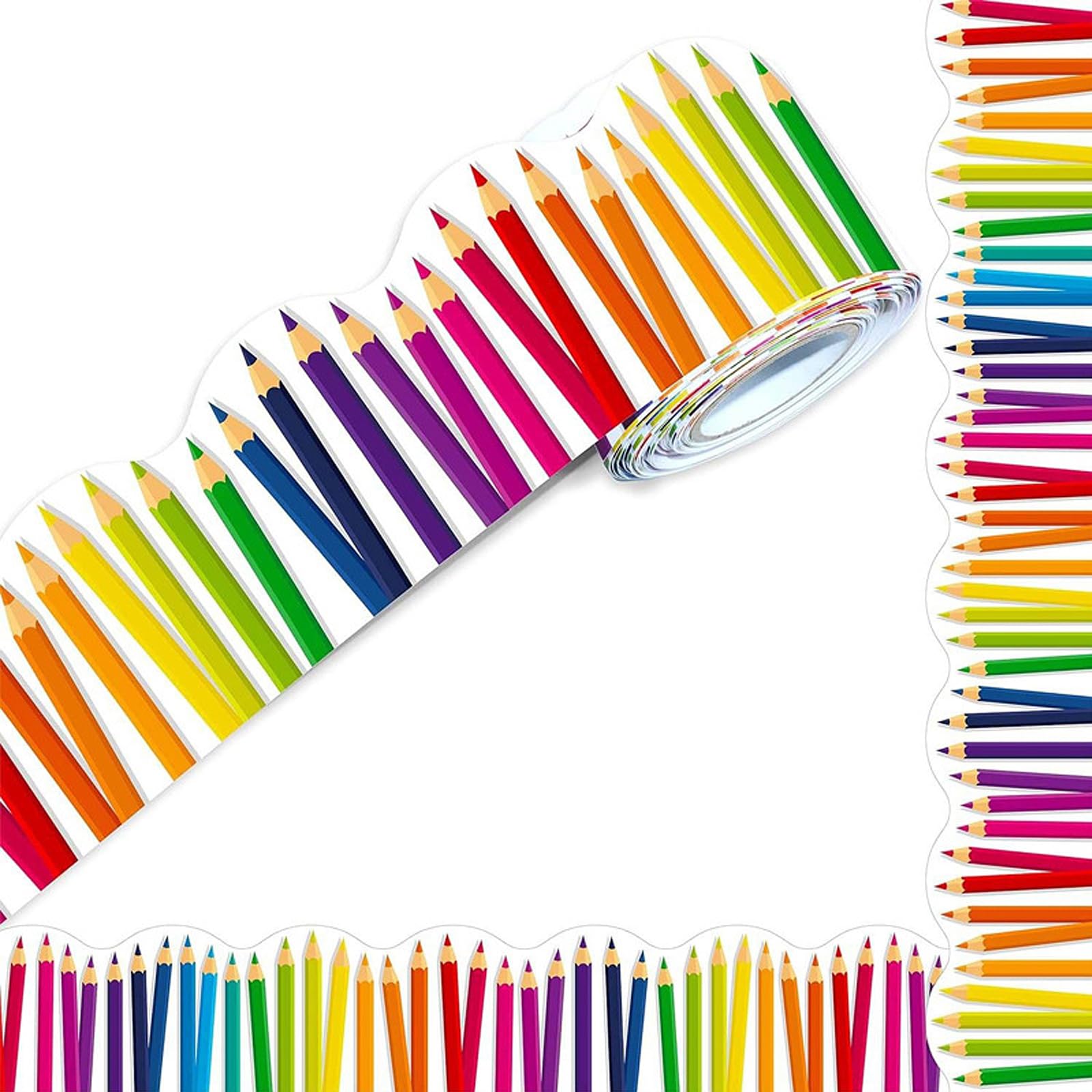 Display Borders for Classrooms Decoration - Colorful Bulletin Board Borders - Border Rolls for Displays - Colored Pencils Backing Paper for Display Boards - Self Adhesive Borders for Walls,18 Metres