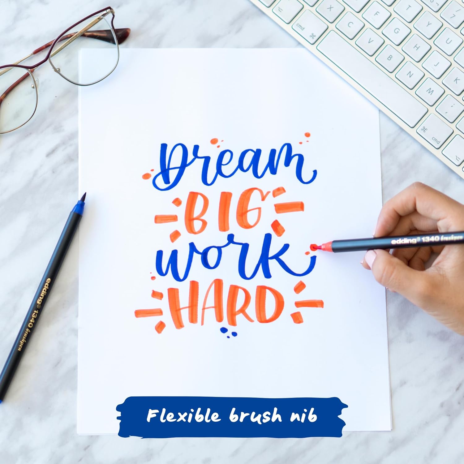 edding 1340 brush pen - set of 20 - colourful, bright, delicate colours - flexible brush nib - felt-nib pen for painting, writing and drawing - bullet journals, hand lettering, mandalas, calligraphy