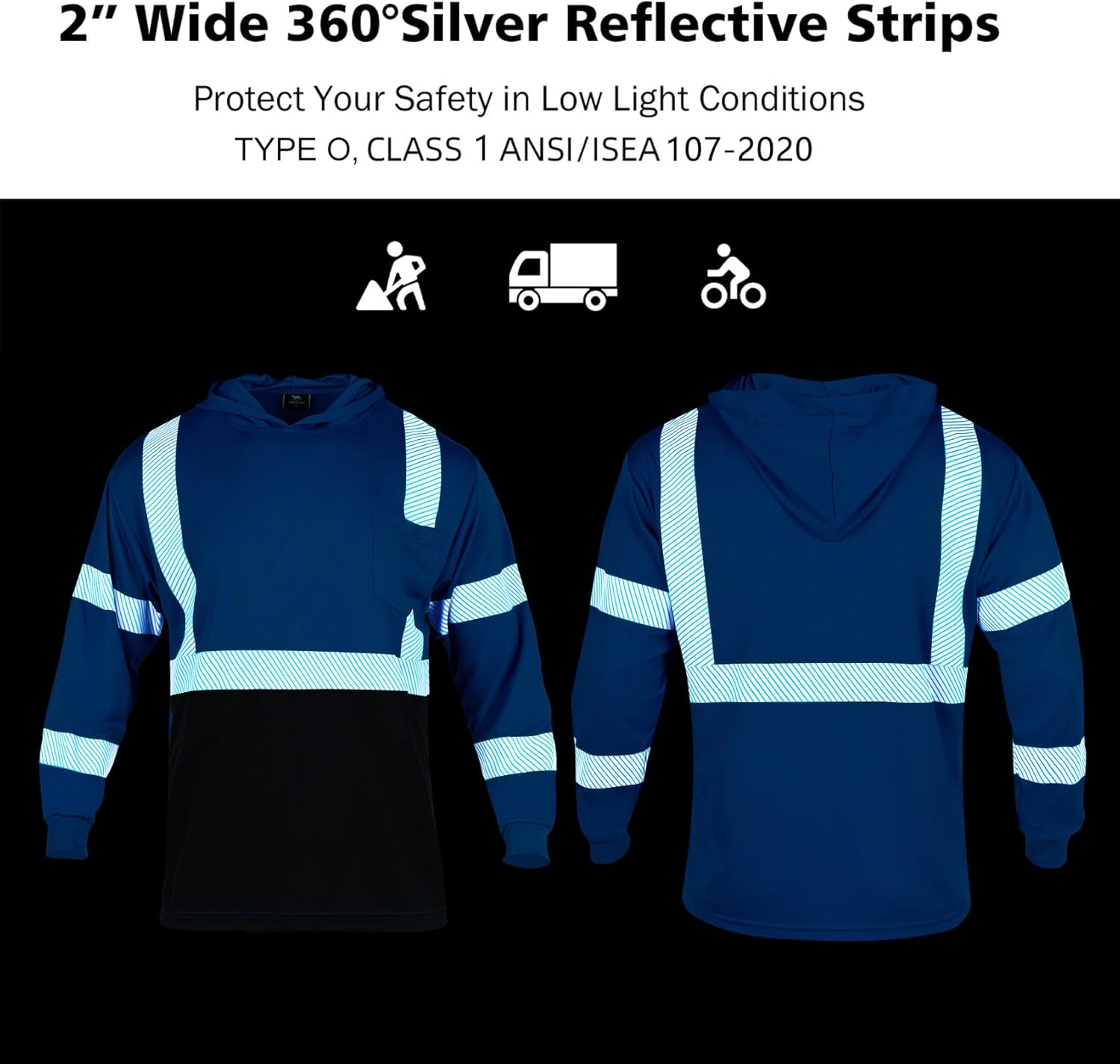 VENDACE 3pcs Safety Reflective High Visibility Long Sleeve ANSI Class 3 Hi Vis Construction Work T Shirts for Men with Hood - Image 5