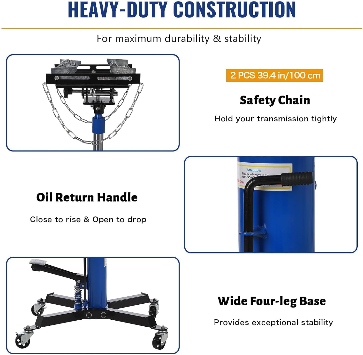 Transmission Jack Lift 1322 Lbs - Adjustable Telescoping Hydraulic High Lift, Single Telescopic Jack Hoist Pedal, 360° Swivel Wheel, 33-1/2"-67" Lifting Range for Garage/Shop