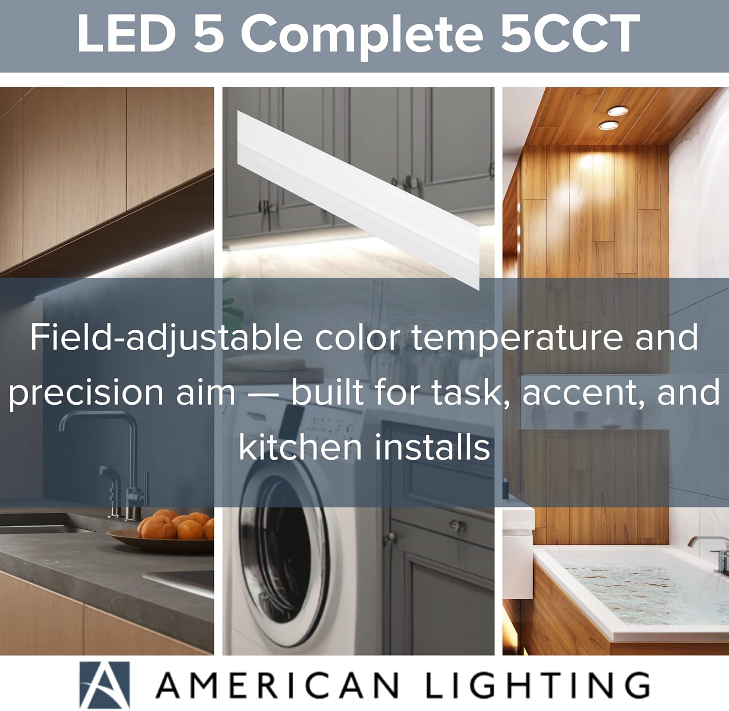 American Lighting LED Courant Plus Undercabinet Light 40 Inch 5CCT 90+ CRI 2000 Lumens with USB-A USB-C and 20A Receptacles White Finish Title 24 Compliant (2 Pack)
