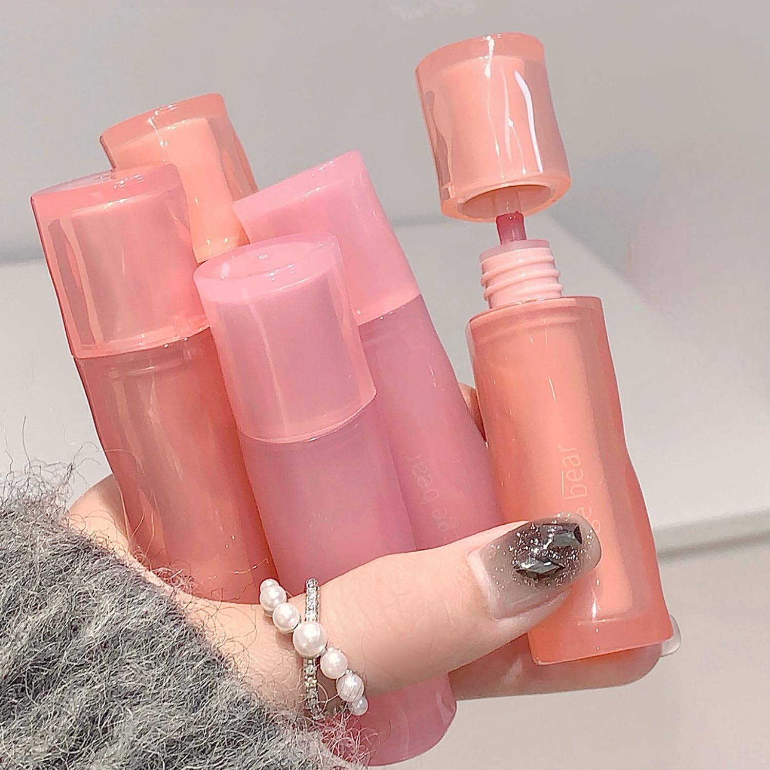 Gege Bear Light Mirror Lip Glaze | Moisturizing & Long Lasting | Hydrating & Non-Sticky Shades | Liquid Lipstick with Brush Applicator | Waterproof Aesthetic Makeup | Pink Brown Nude Candy Red | Glossy Lipstick Combo Pack Set with Glow Shine Makeup for Women Girls (01# Peach Powder, 2.5g)-image-42