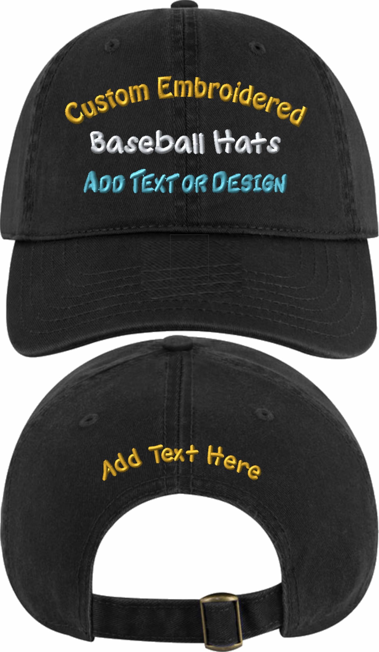 Custom Embroidered Baseball Hats Add Text or Design Front & Back Design Your Own Cap