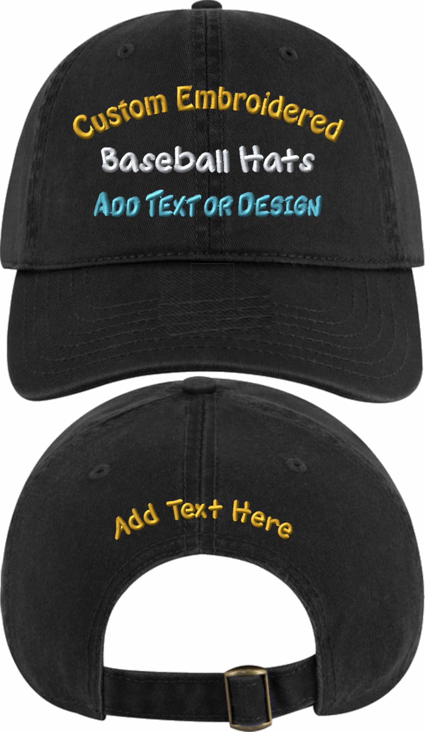 T CustomizeCustom Embroidered Baseball Hats Add Text or Design Front & Back Design Your Own Cap