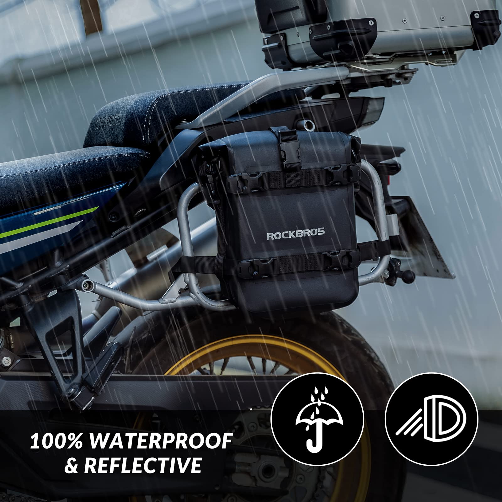 ROCKBROS Borsa Moto Impermeabile Laterale, Borsa per Portapacchi Telaio per Moto, Grande Capacità 5L, Con Tracolla