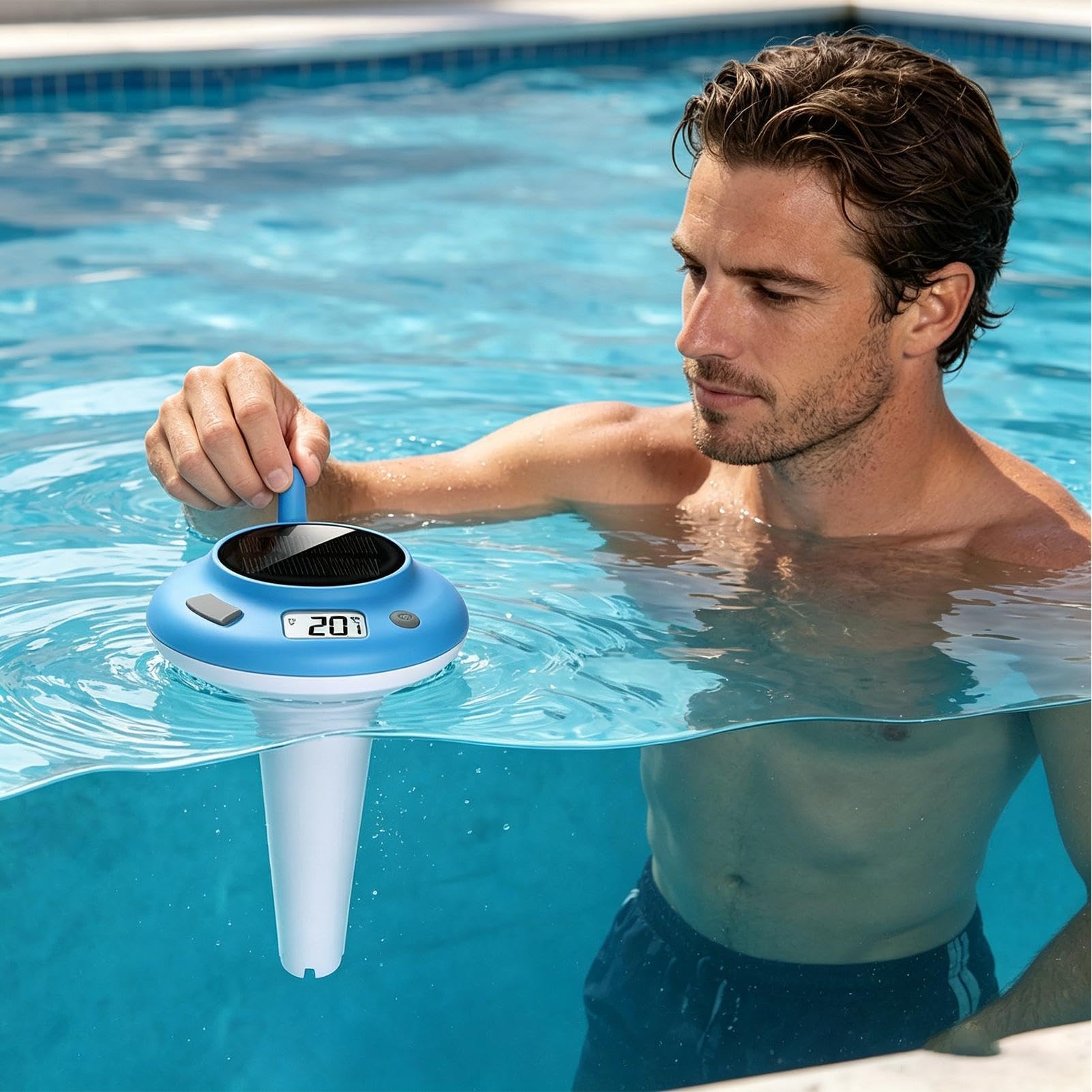Termometro Piscina a Display LCD Alimentato a Energia Solare Digitale | Termometro Acqua Vasca Idromassaggio Per Uso Domestico Esterno Giardino Hotel Proprietari Residenti