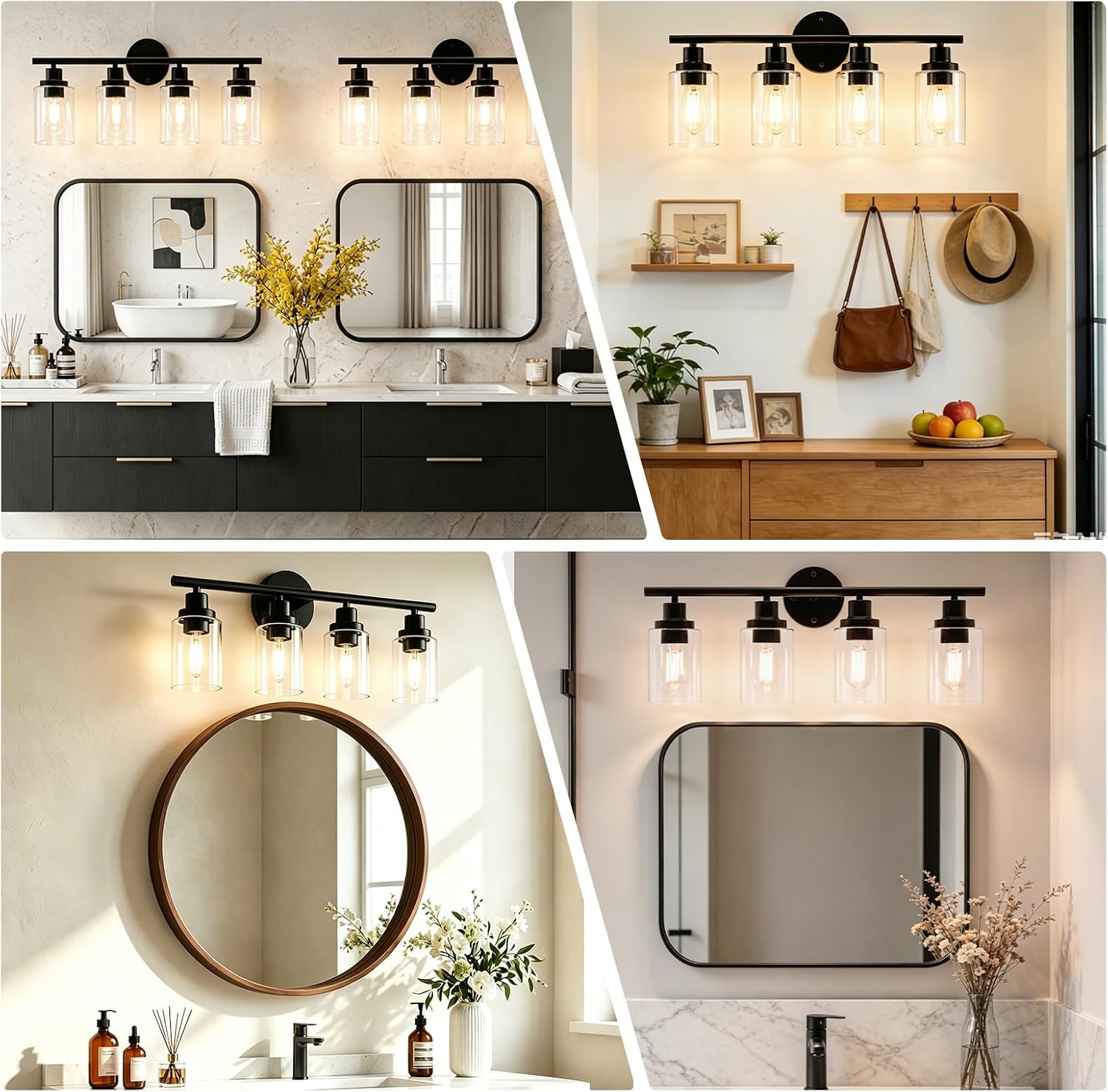 Sylvania 23" Bathroom Light Fixture with 4 Clear Glass Shade, Iron with Black Finish, E26 Medium Base, Vanity Lights for Bathrooms, Foyers, Entryways - 1 Pack (67905)