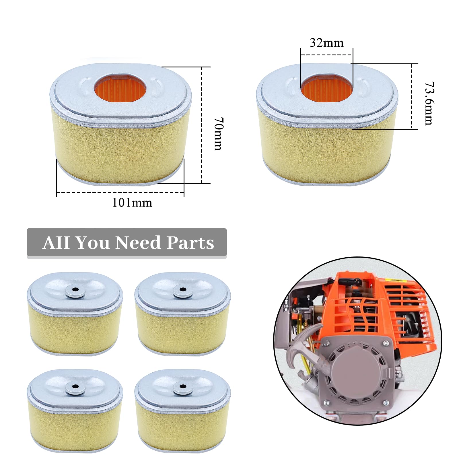 6Pcs/lot Air Filter Element for HONDA GX160 GX200 GX 160 200 5.5-6.5HP Small Engine Motor Petrol Gasoline Generator Replacement