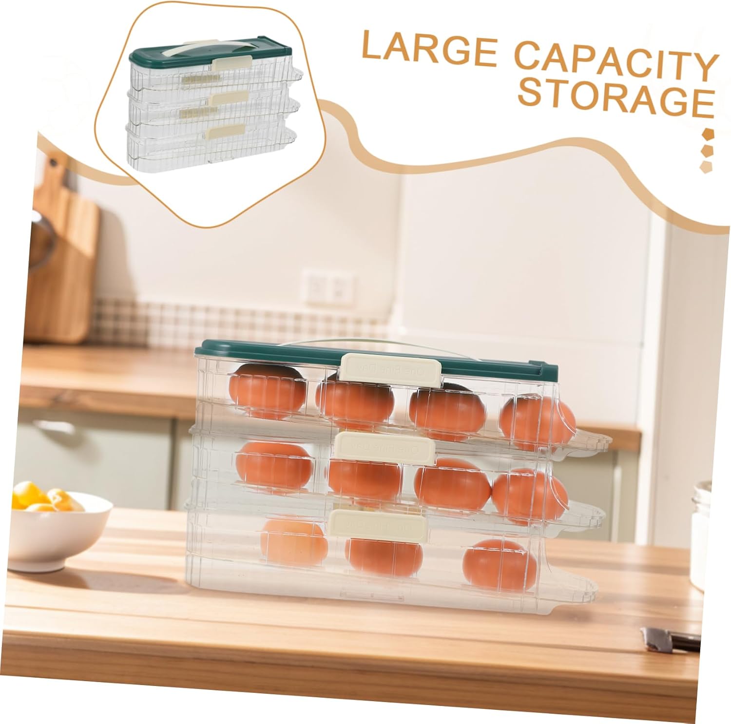 MAGICLULU Egg Holder for Refrigerator Lid Automatic Rolling Egg Storage Rack Large Capacity Organizer for Fridge for Home Use