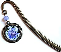 Vista 2 de Marcapáginas de latón con botón de Aster o solteros púrpura con cabujón de cristal de decoupage invertido