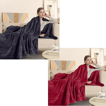 COZYTY Electric Blanket Full Size, Heated Blanket with 6 Heating Levels & 1-10 Hours Auto Off, Super Soft Flannel, 72" x 84", Dark Gray & Cherry Red