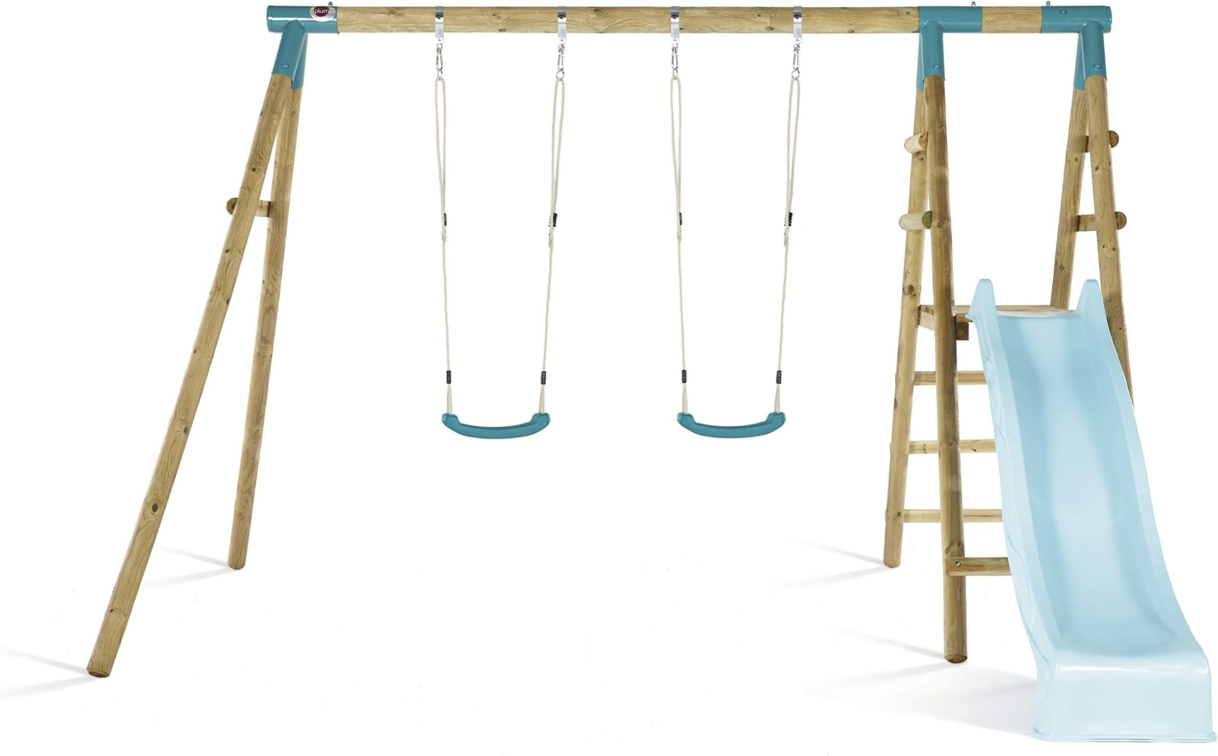 Plum® Roloway Wooden Double Swing Set with Slide