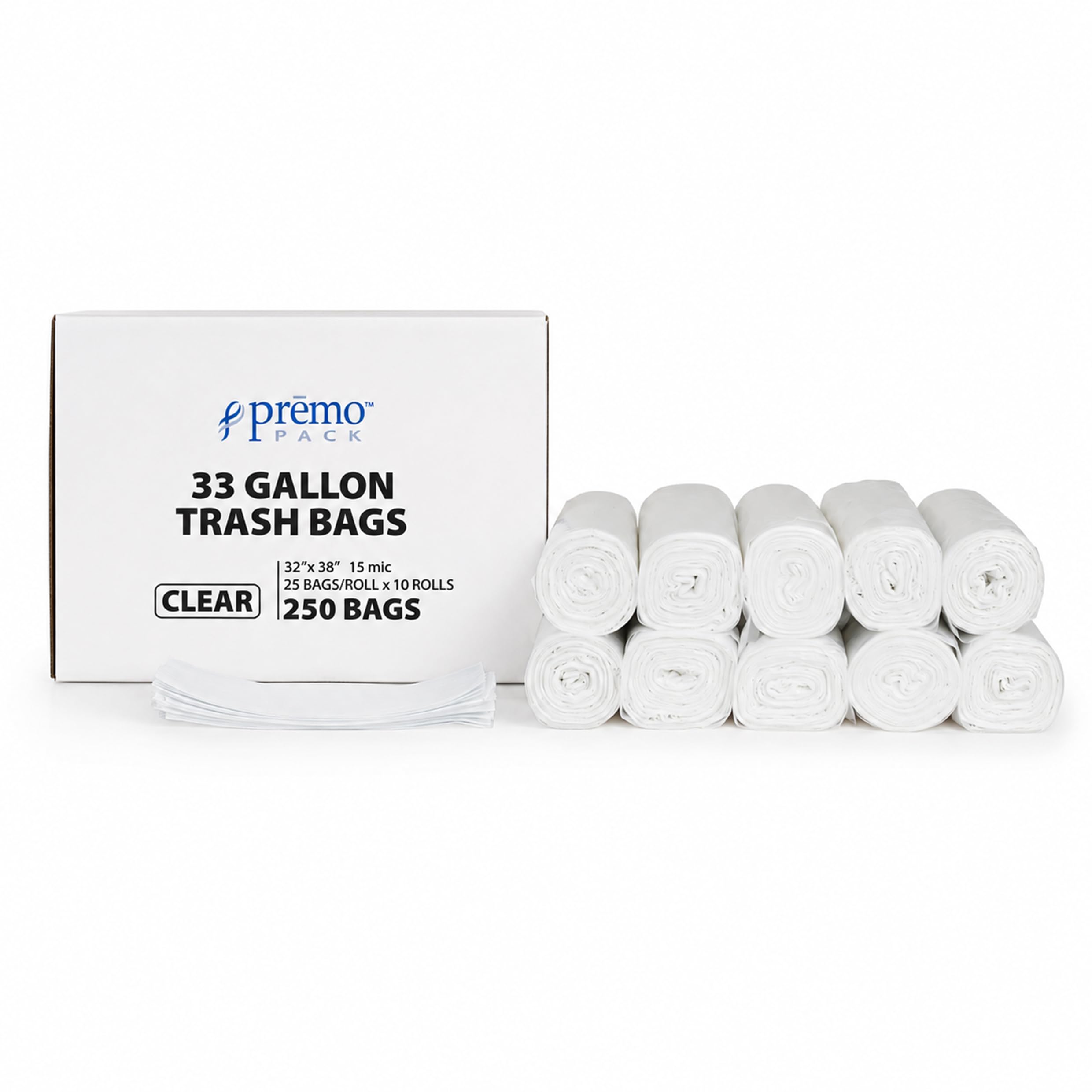 Lot de 25 sacs poubelle transparents 32 x 38 gallons RL 10RL/CS 250/CS
