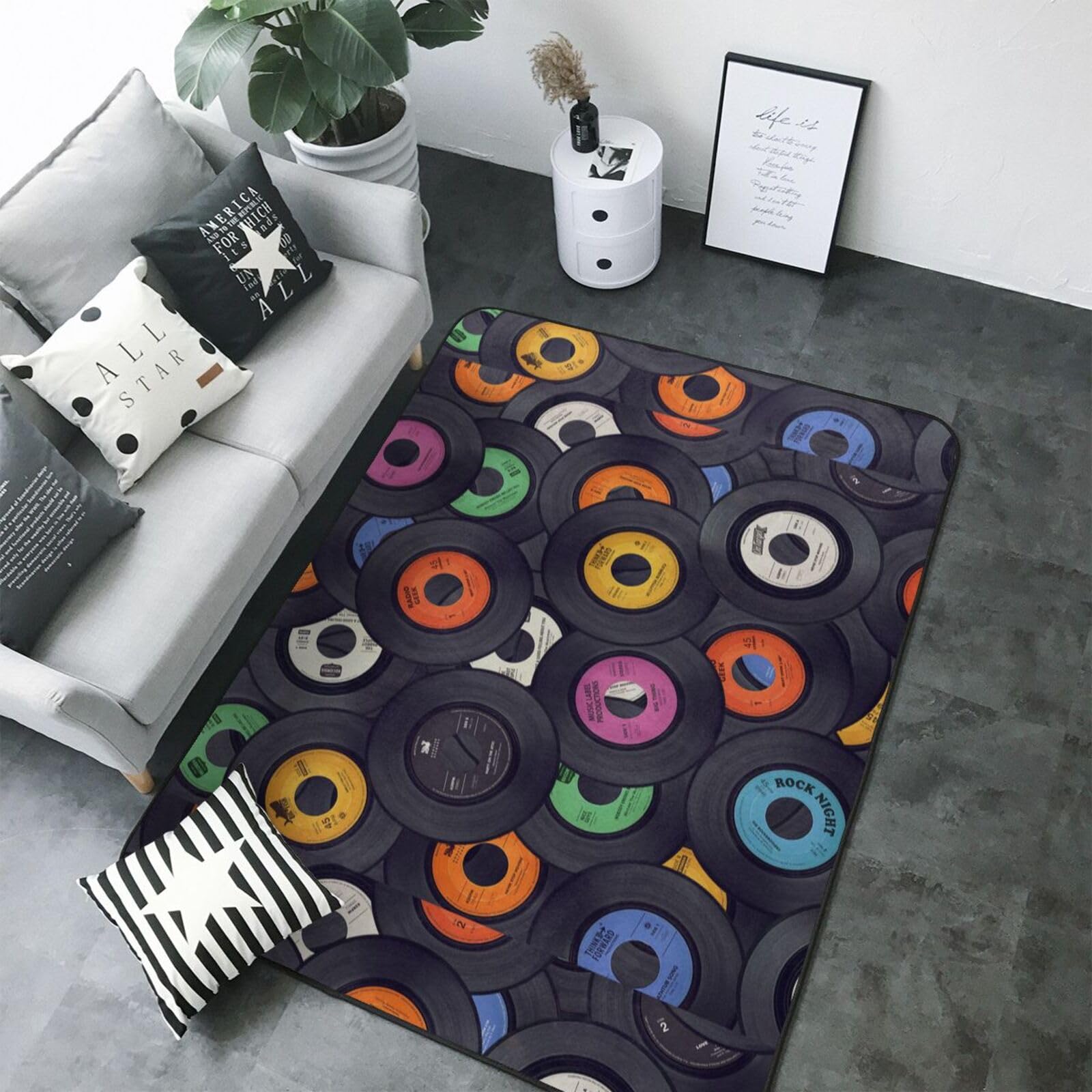Dischi in vinile Album musicale, Tappeto grande antiscivolo per soggiorno e camera da letto, 208 x 148 cm.