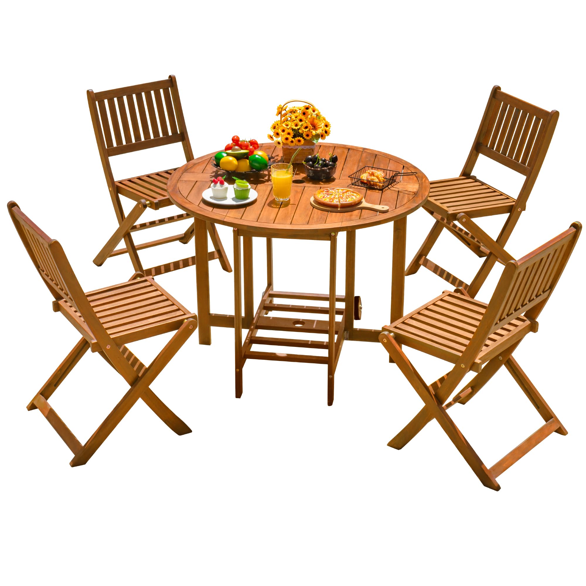 Devoko 5-Piece Acacia Wood Dining Set