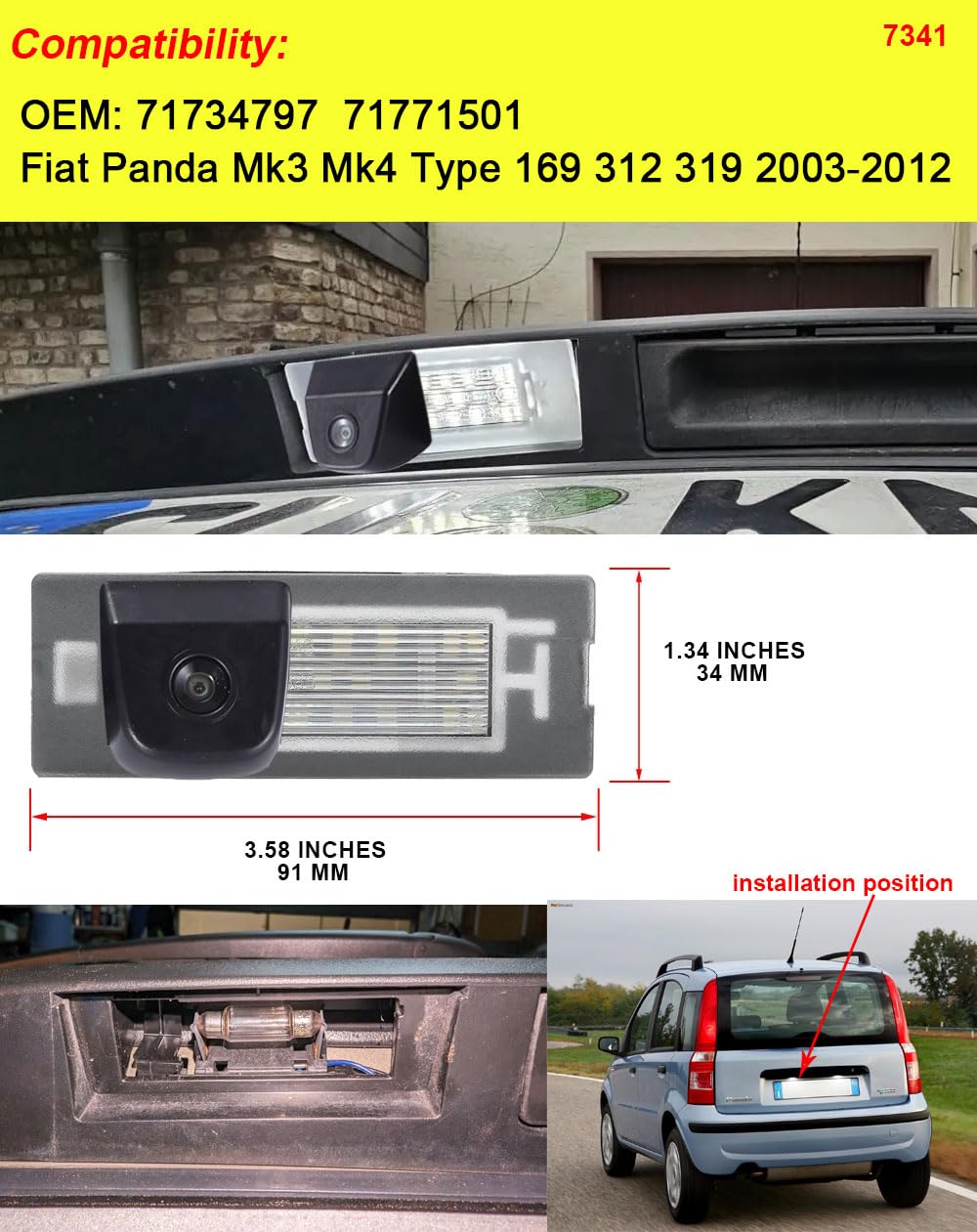 Telecamera HD per retromarcia con visione notturna, per auto, vista posteriore, telecamera per parcheggio, sistema di retromarcia, per FIAT Panda Mk3 Mk4 Tipo 169 312 319 2003-2012 (OEM