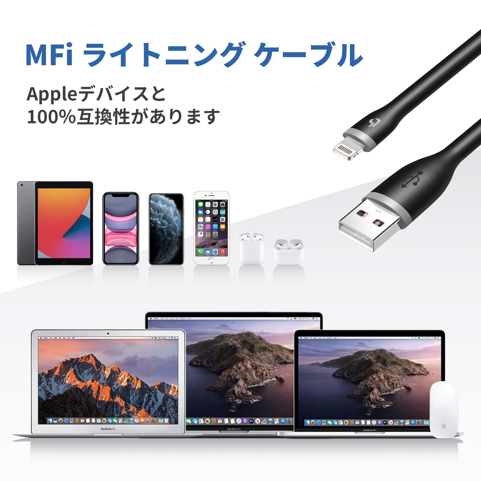 Amazon.co.jp: BigBlue 25cm MFi ライトニング USB 充電 ケーブル 急速