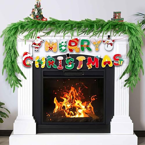 Miniatura 8 de 2 guirnaldas de Navidad de 12 pies (2 x 6 pies), guirnalda de pino artificial realista, pancarta incluida, guirnalda verde para manto, mesa,