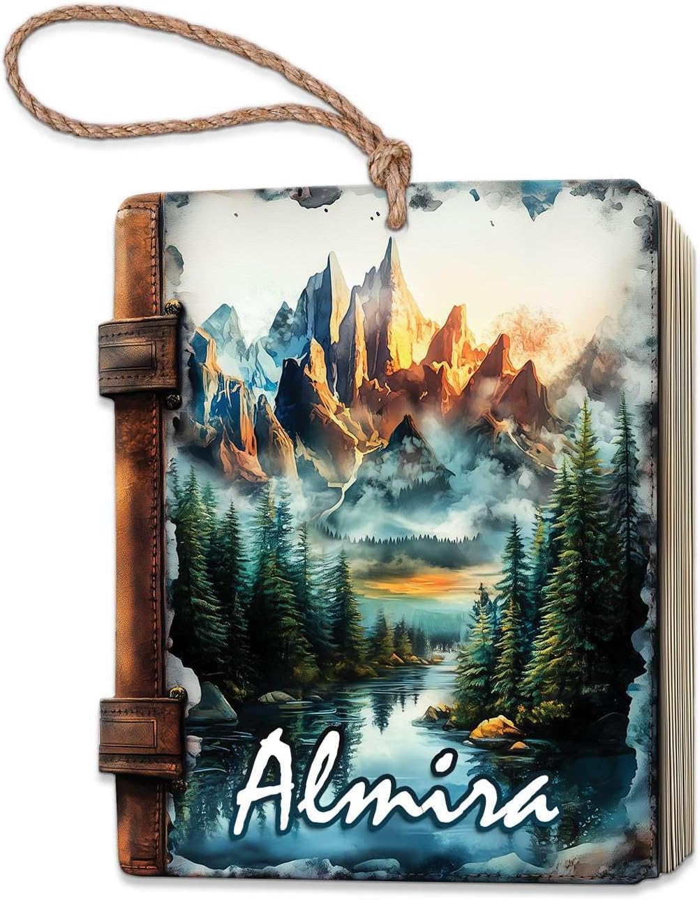 Mountain Landscape Hanging Tree, Custom Name Journal Shaped 2D Acrylic Ornament, Personalized Nature Scene Hanging Keepsake, Adventure Lovers Tree Ornament, Gifts for Men Women
