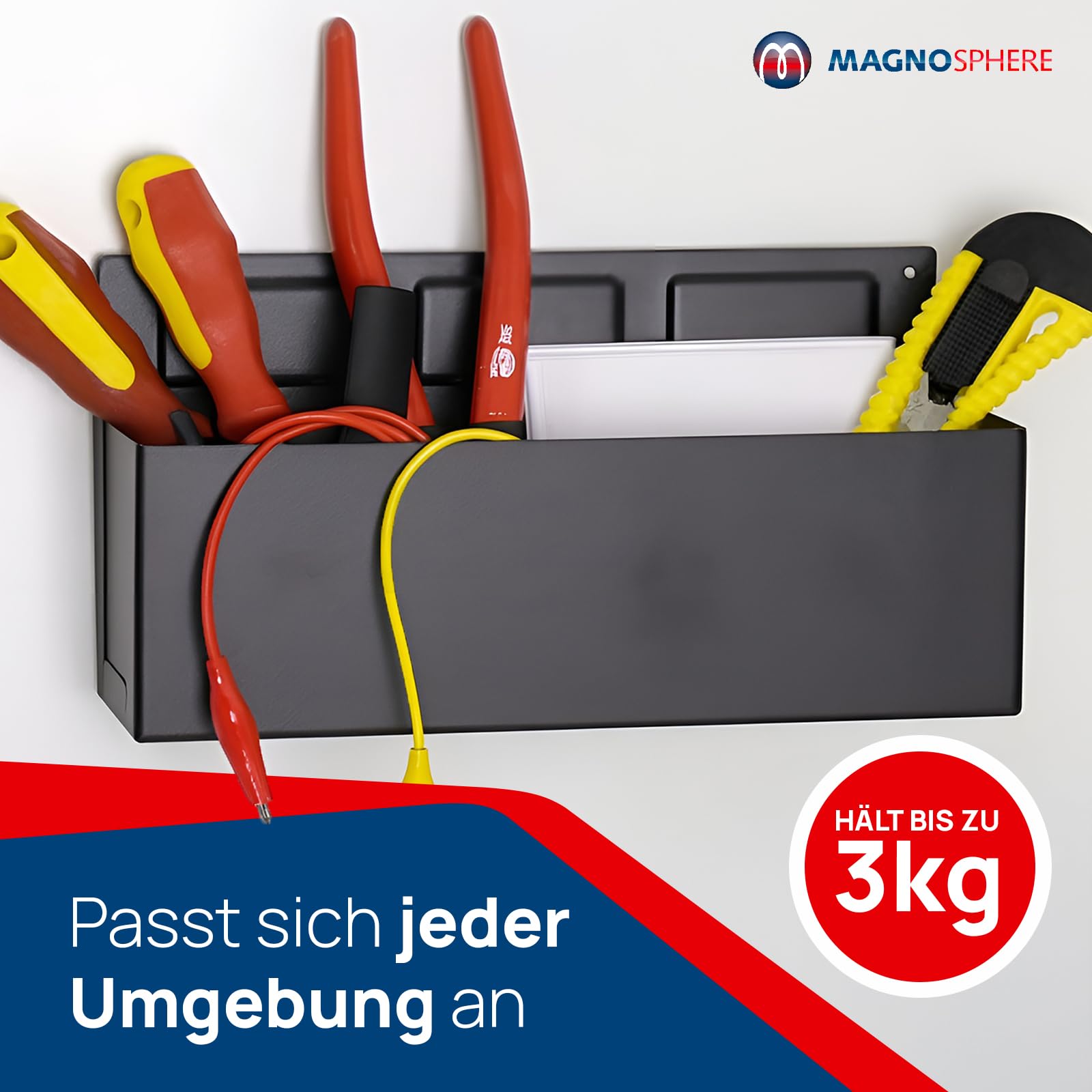Magnet-Spraydosen-Ablage 210 x 110 x 85 mm 6 starke Magnete, Boden ohne Loch hält Kleineisen & -teile, Magnetische Ablage Magnetschale Werkzeughalter hält 3 kg an Metall Werkstattwagen oder Lochwand